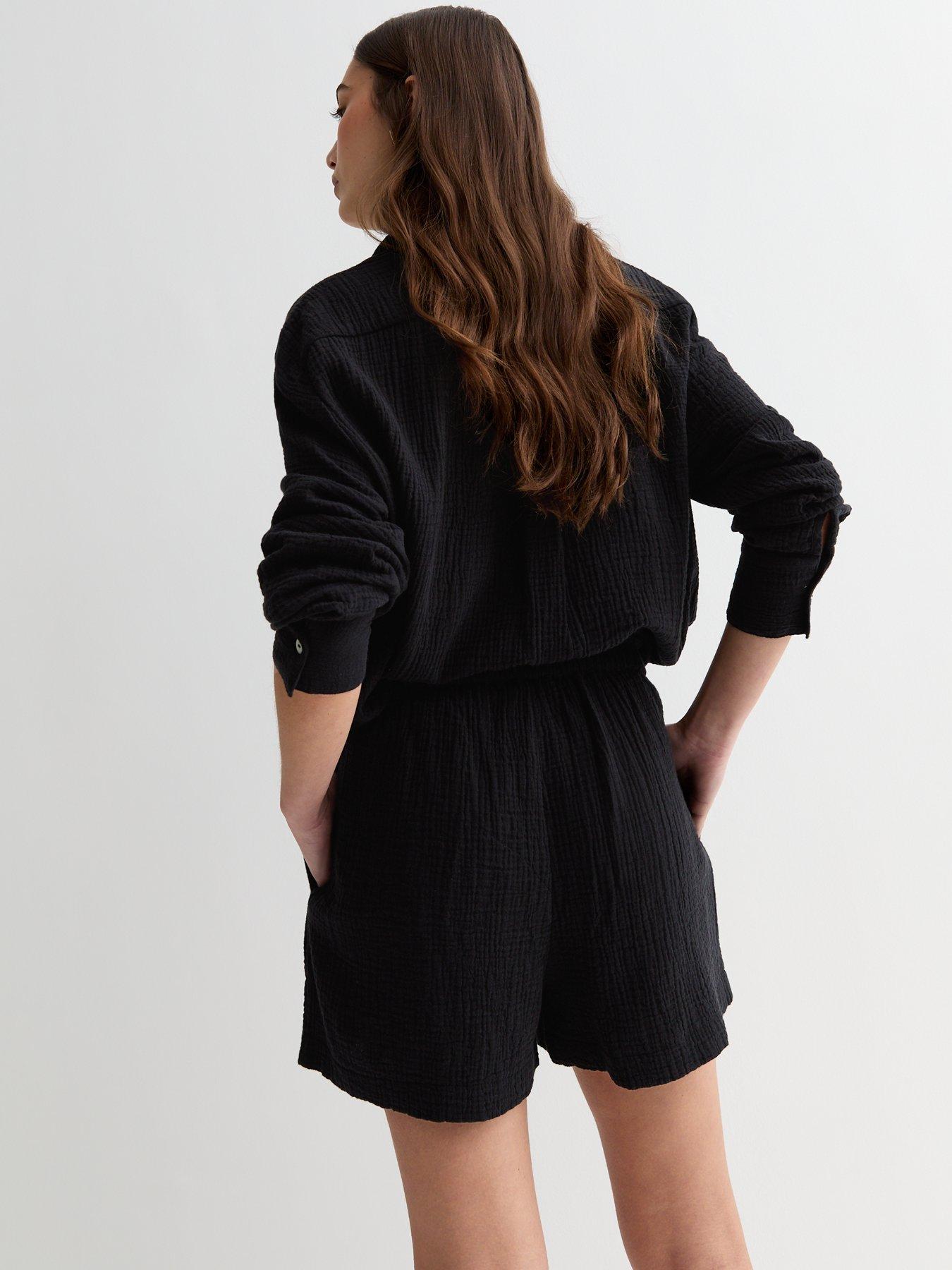 new-look-black-textured-cotton-shortsstillFront