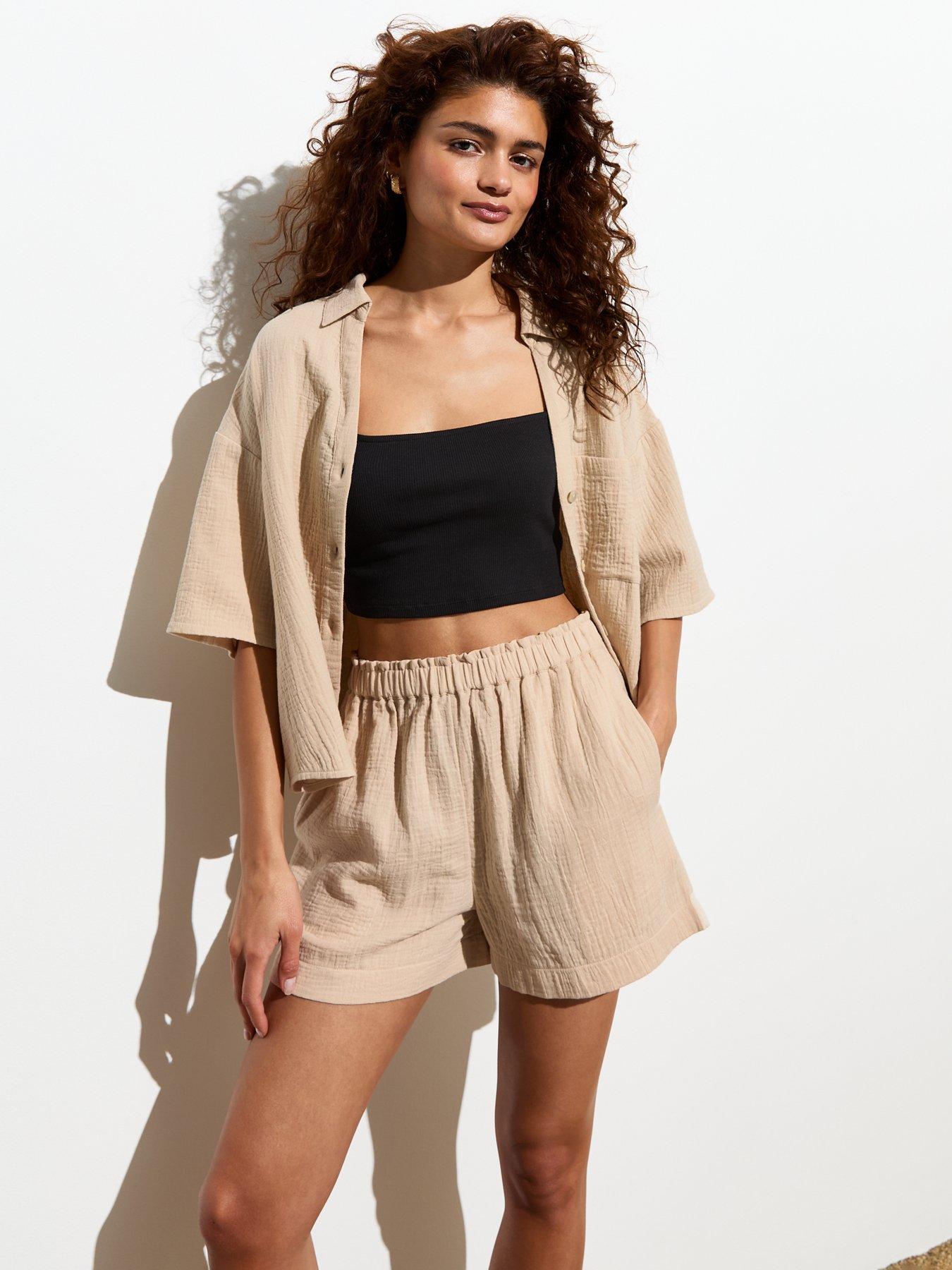 new-look-stone-textured-cotton-shorts