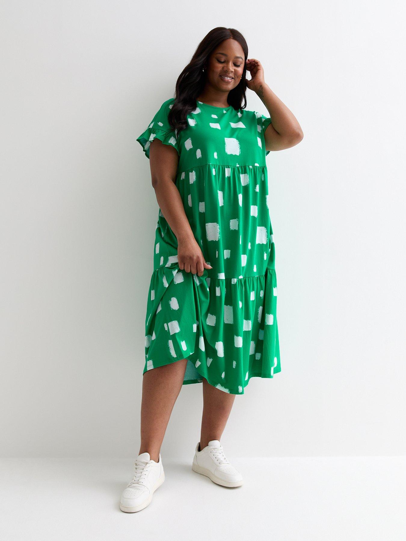 new-look-curves-green-brush-stroke-print-midi-smock-dress