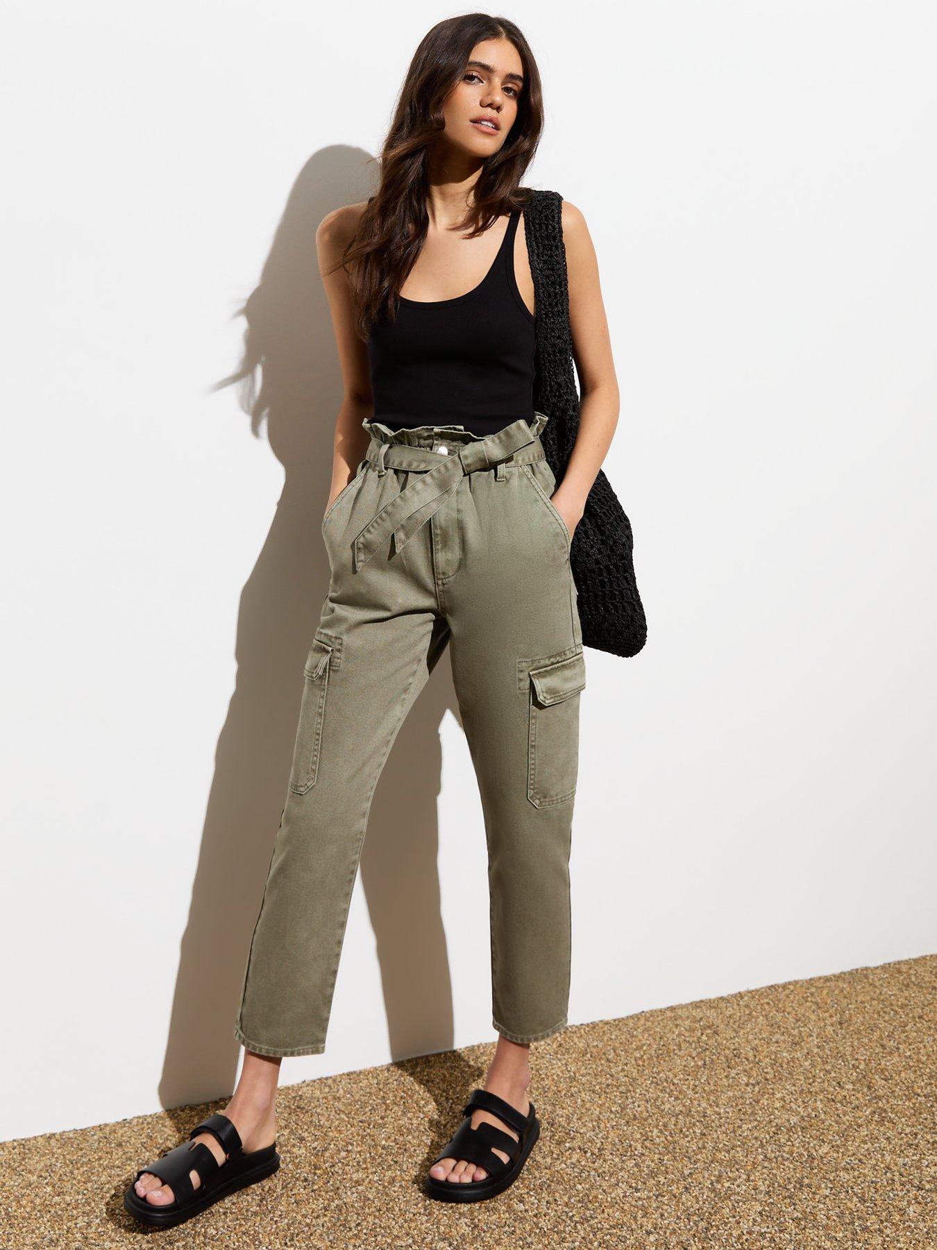 new-look-khaki-high-waist-cargo-paperbag-jeans