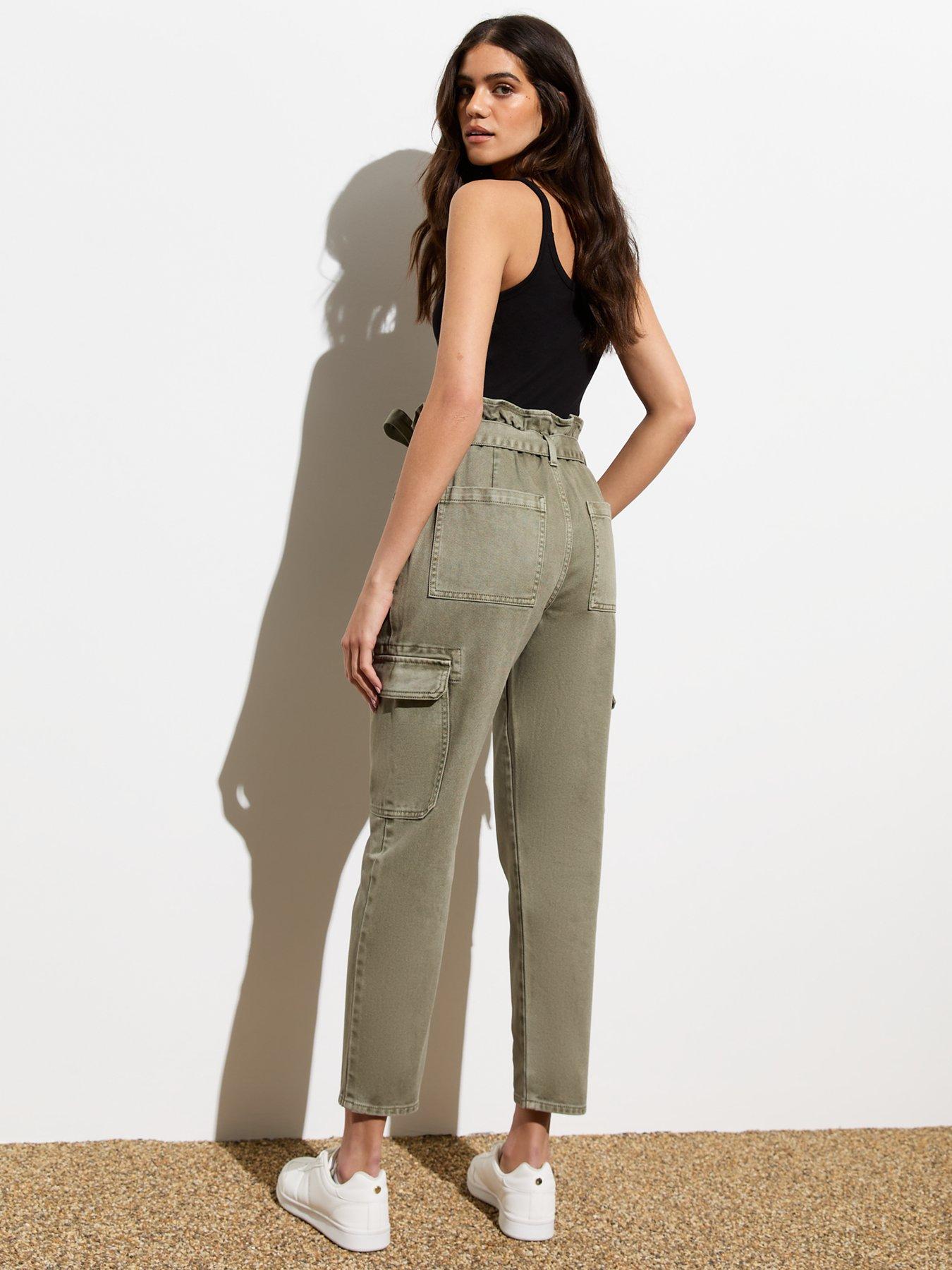 new-look-khaki-high-waist-cargo-paperbag-jeansstillFront