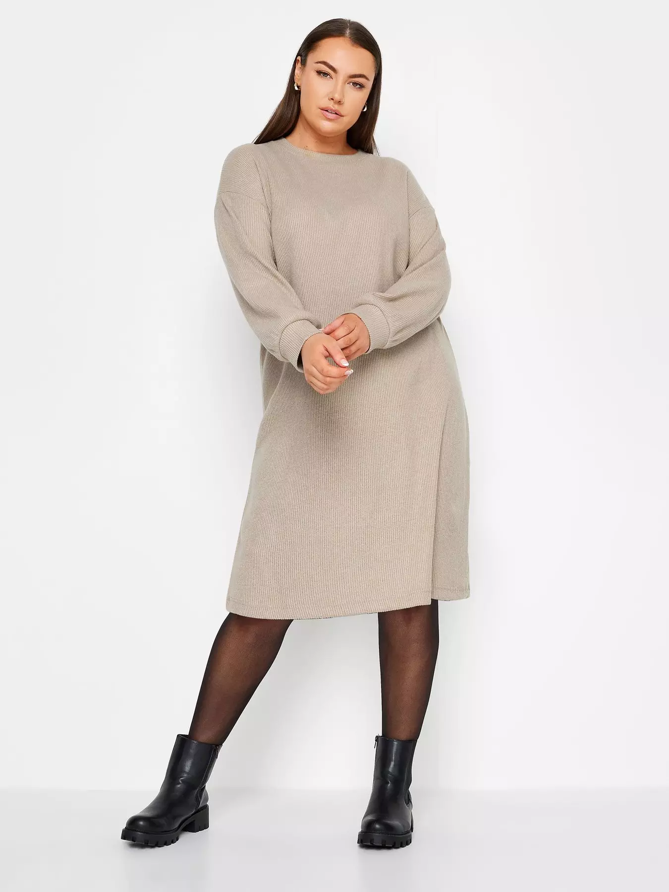 YOURS Plus Size Khaki Green Midaxi Knitted Jumper Dress