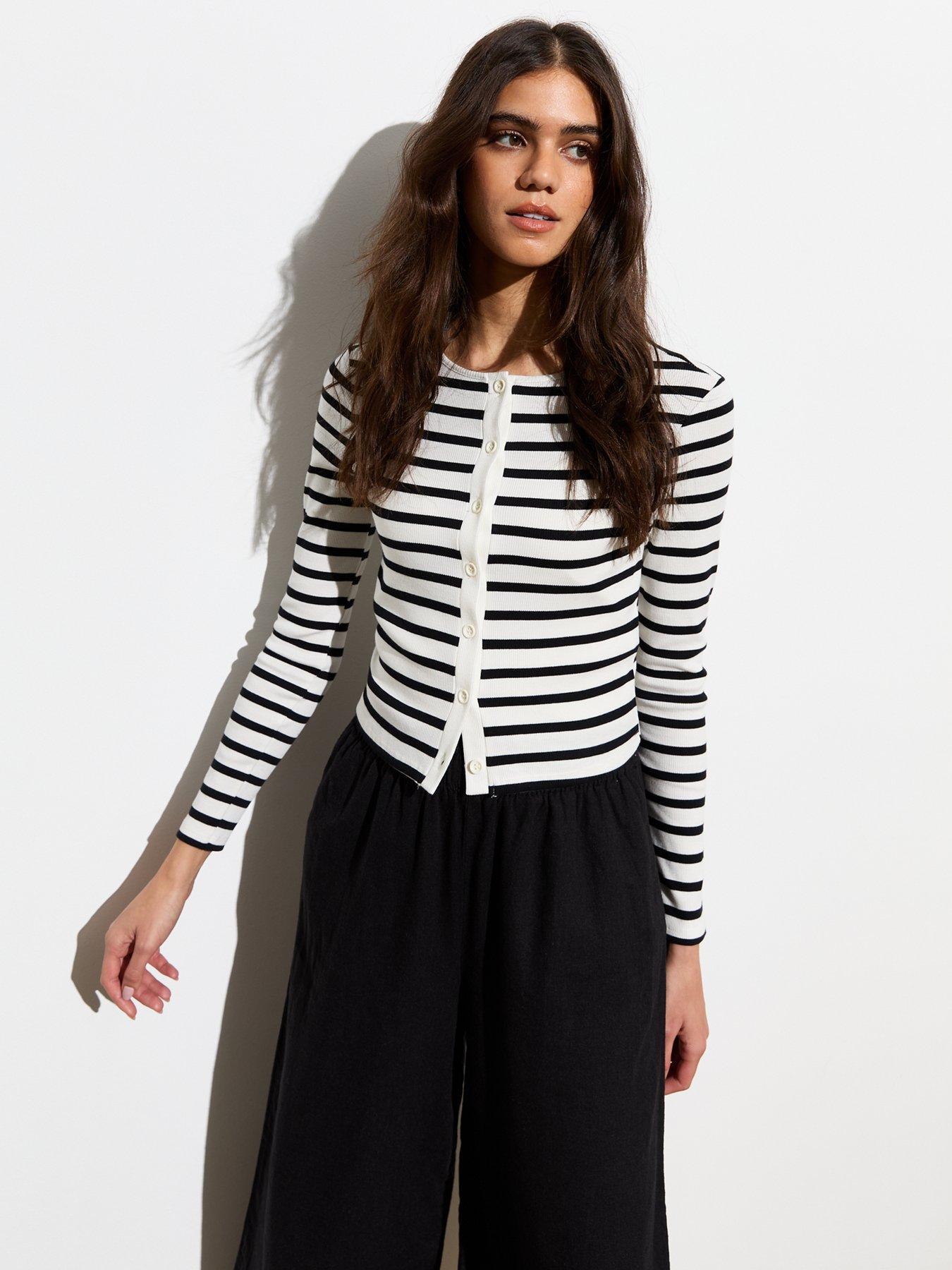 new-look-white-stripe-ribbed-button-front-cardigan