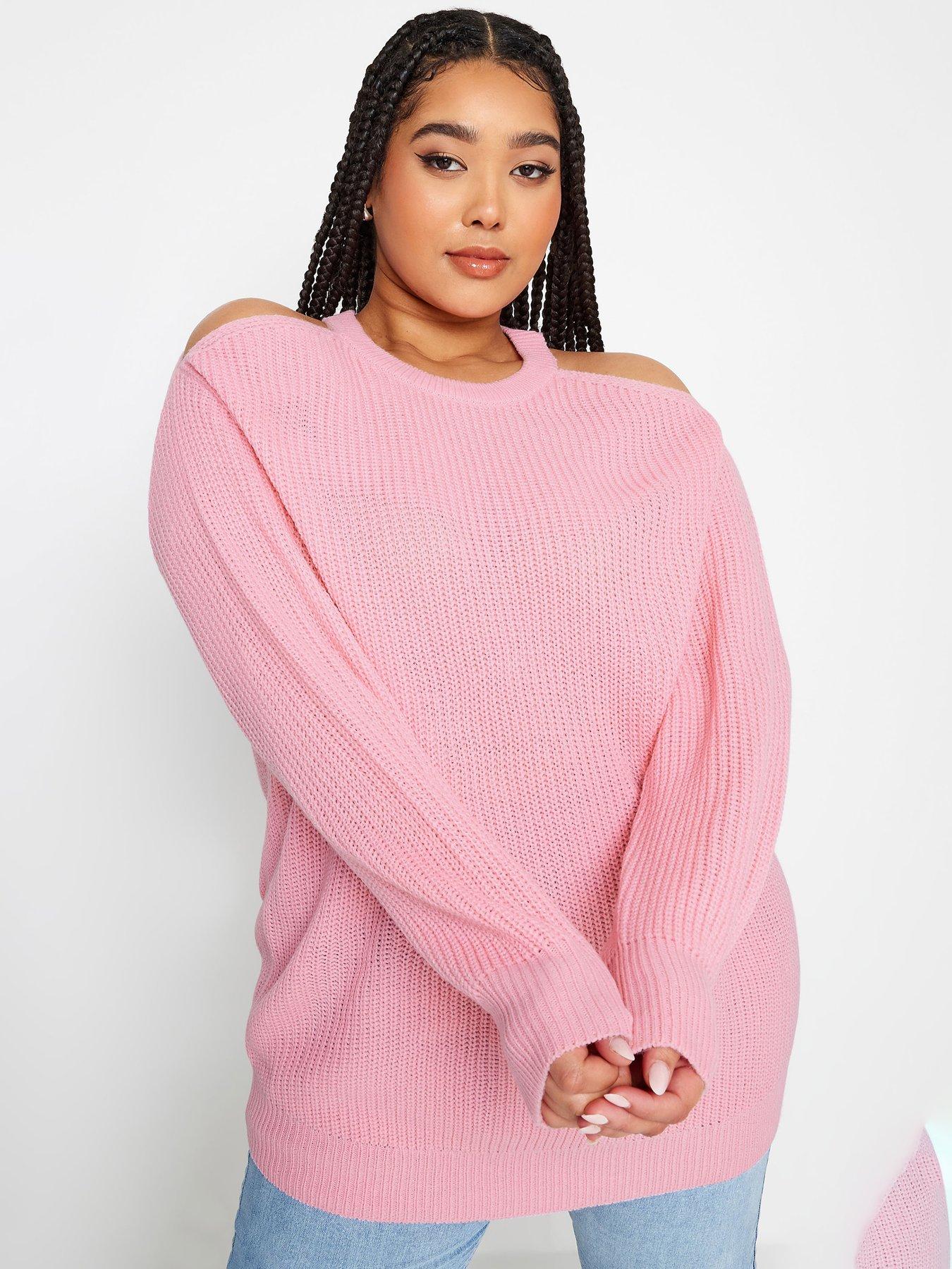 yours-curve-cold-shoulder-jumper-pink