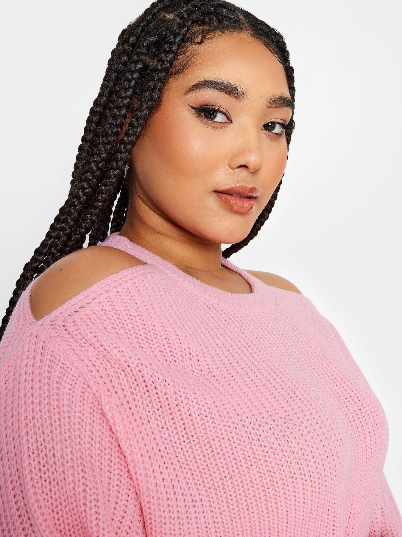 yours-curve-cold-shoulder-jumper-pinkoutfit