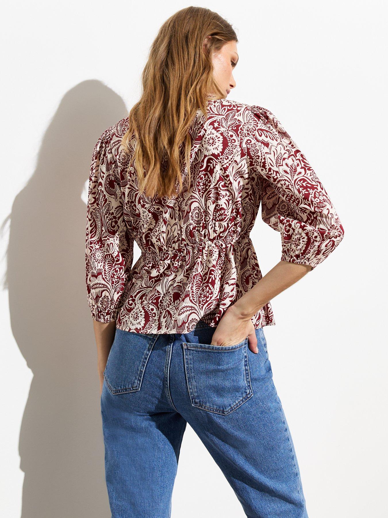 new-look-red-floral-puff-sleeve-topstillFront