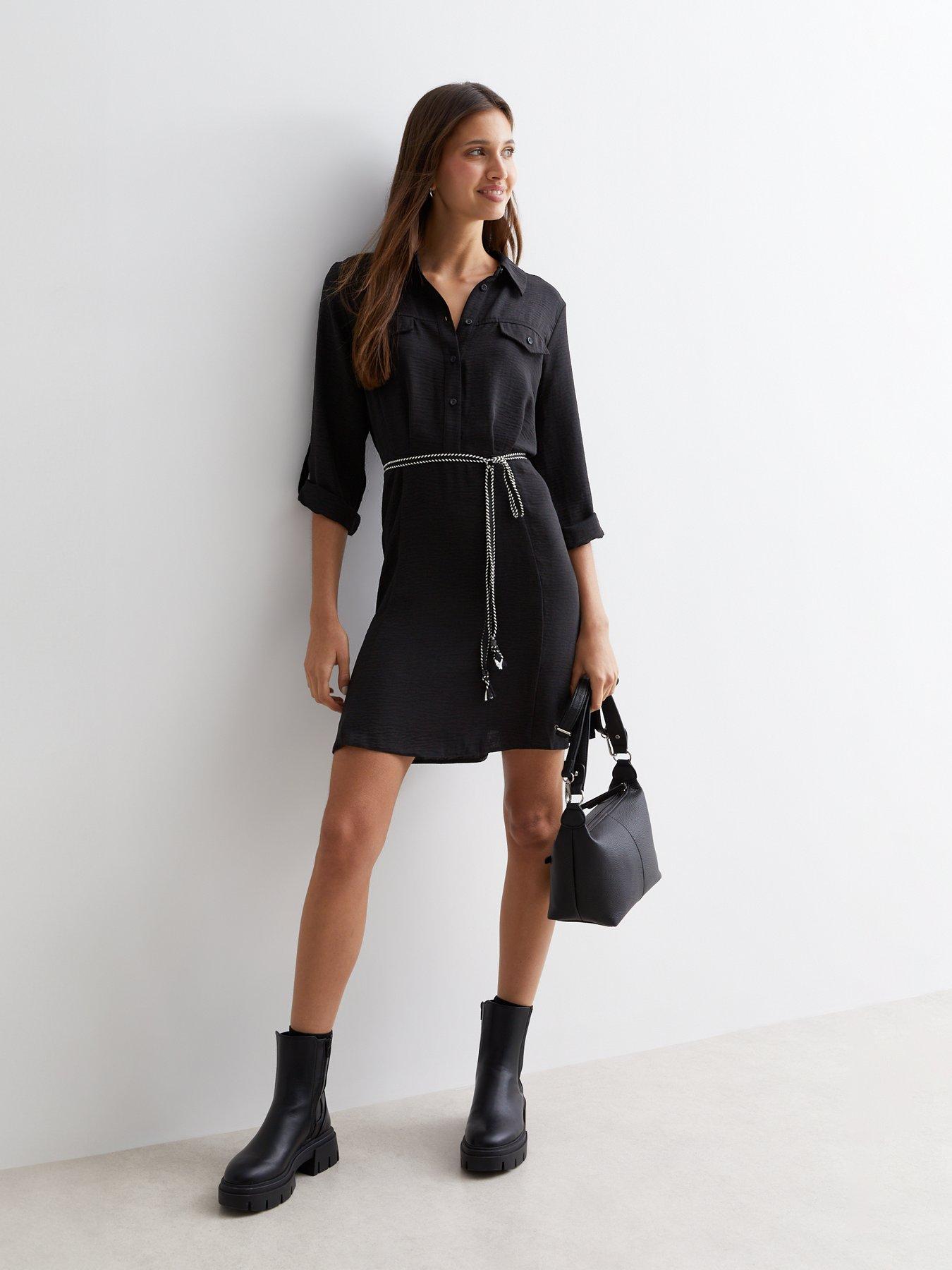 new-look-crinkle-rope-belt-mini-shirt-dress-black