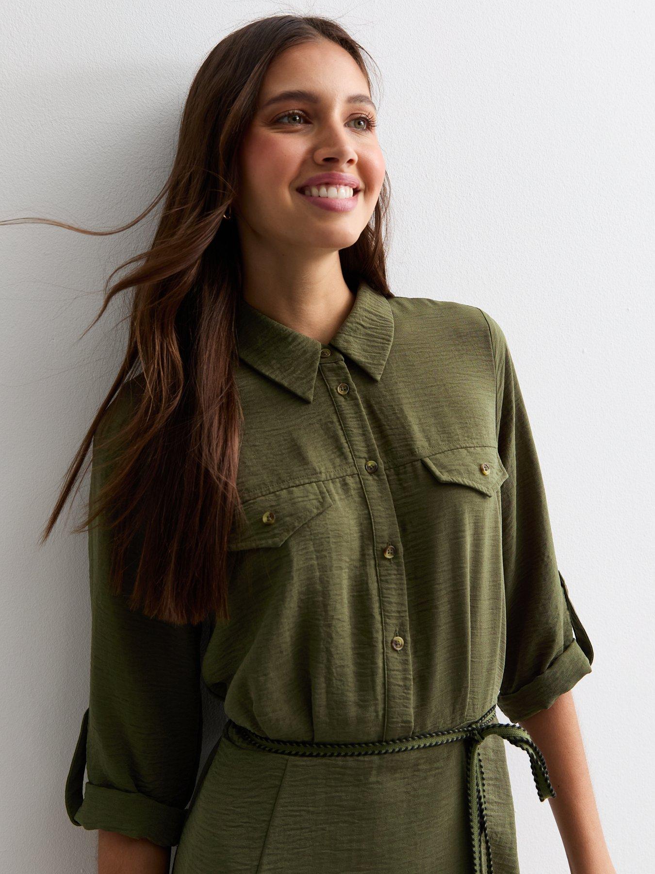 new-look-khaki-crinkle-rope-belt-mini-shirt-dressoutfit