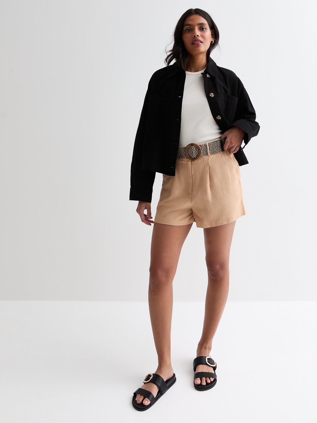 new-look-stone-cotton-belted-shortsback