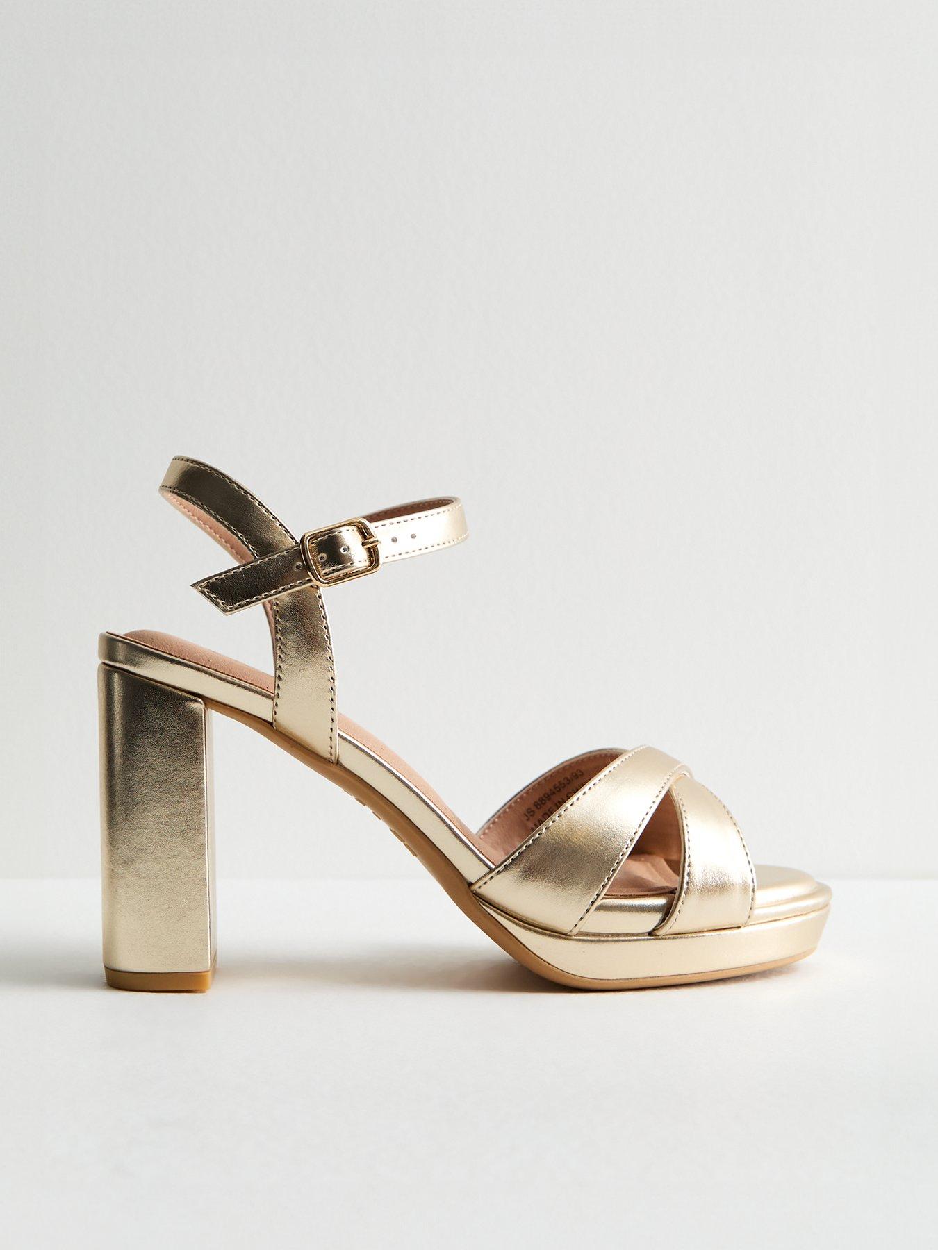 Gold Metallic 2 Part Block Heel Sandals