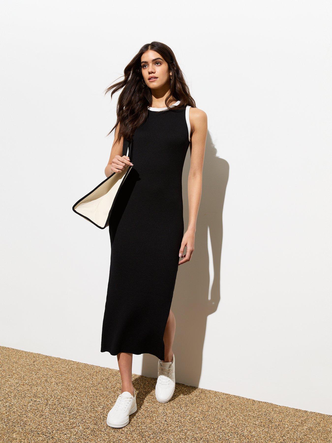 new-look-black-ribbed-contrast-trim-split-hem-midi-dress