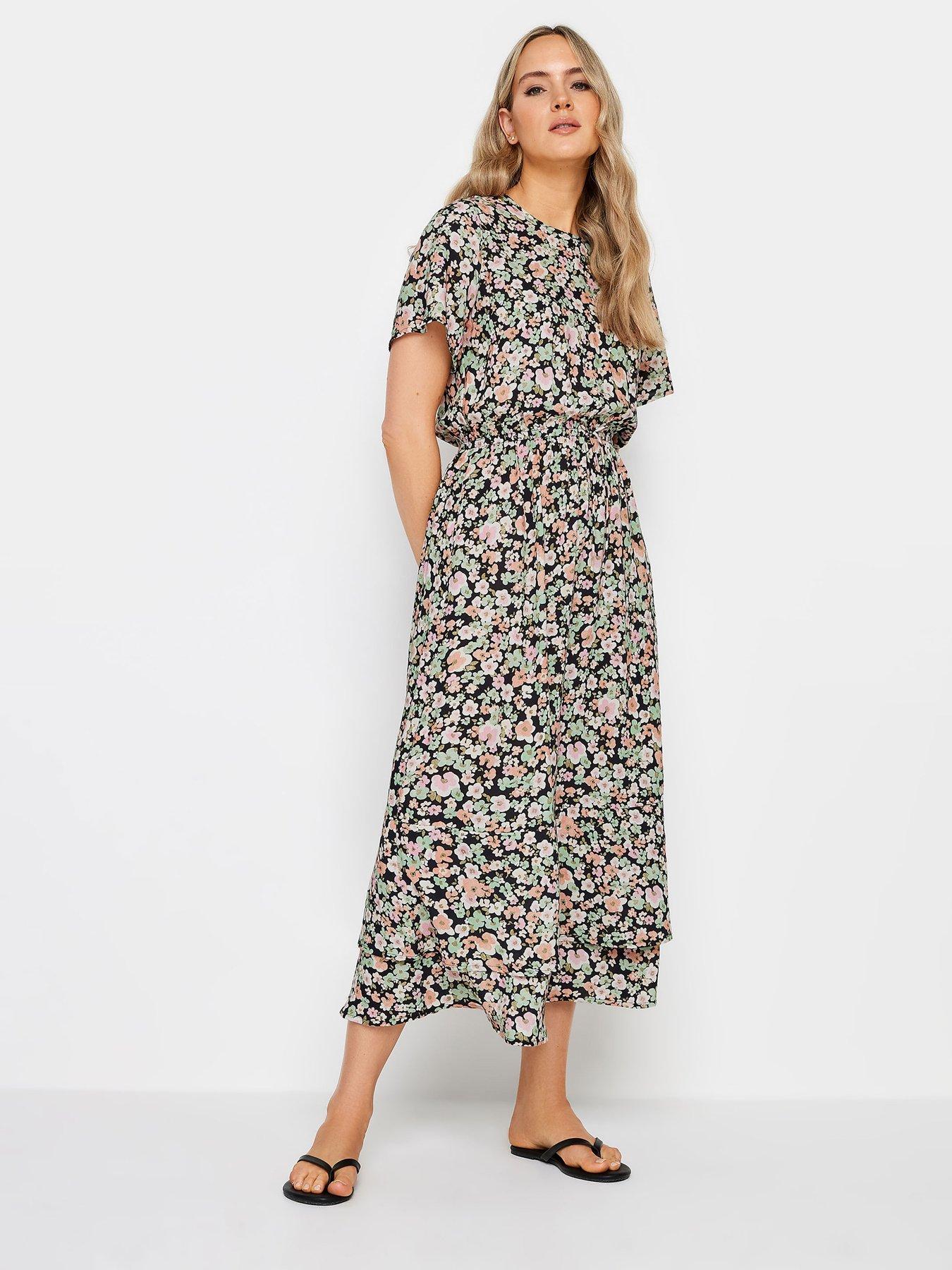 Long Tall Sally Tall Khaki Splodge Floral Tshirt Woven Dress