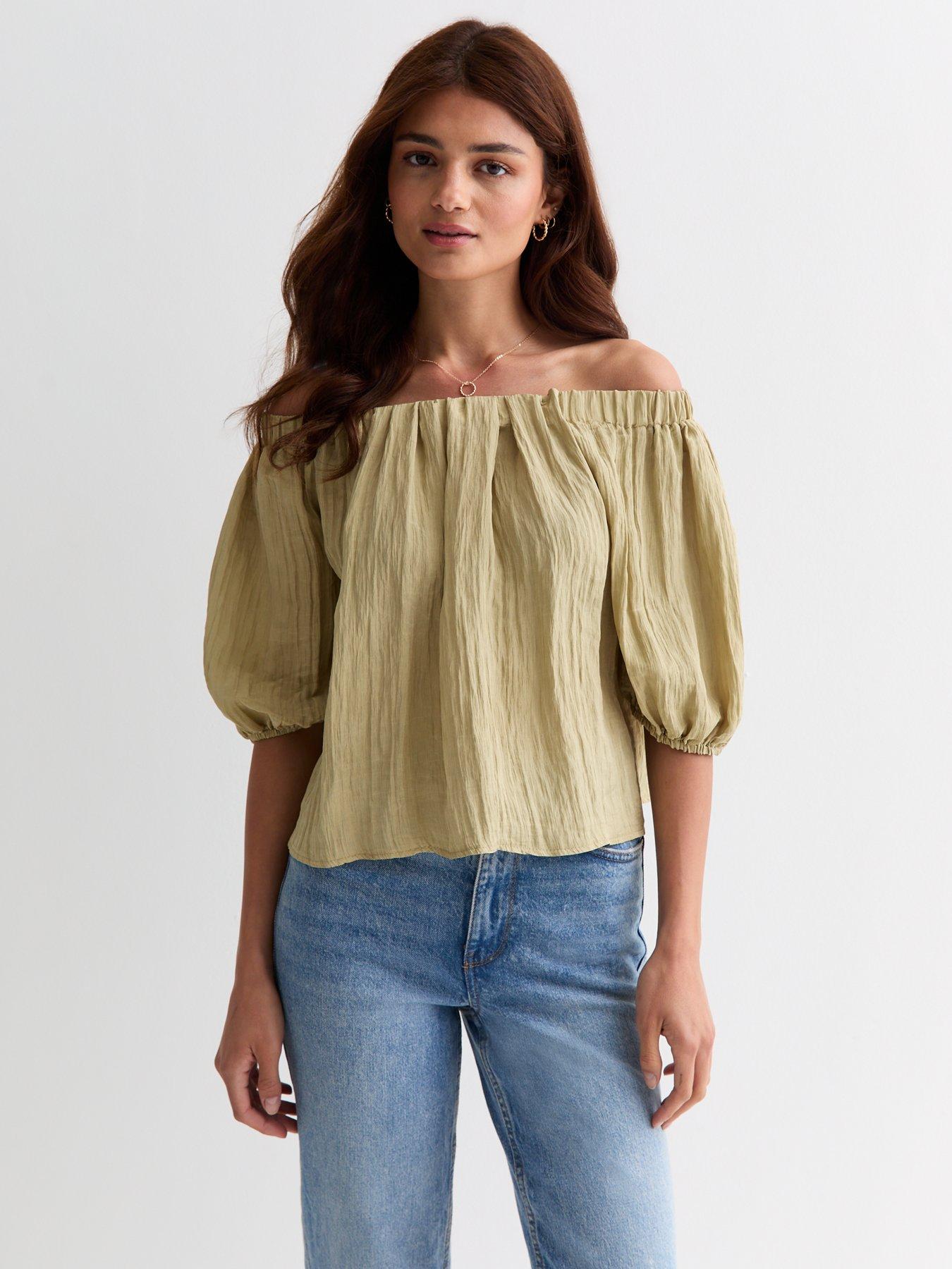 new-look-olive-bardot-puff-sleeve-top