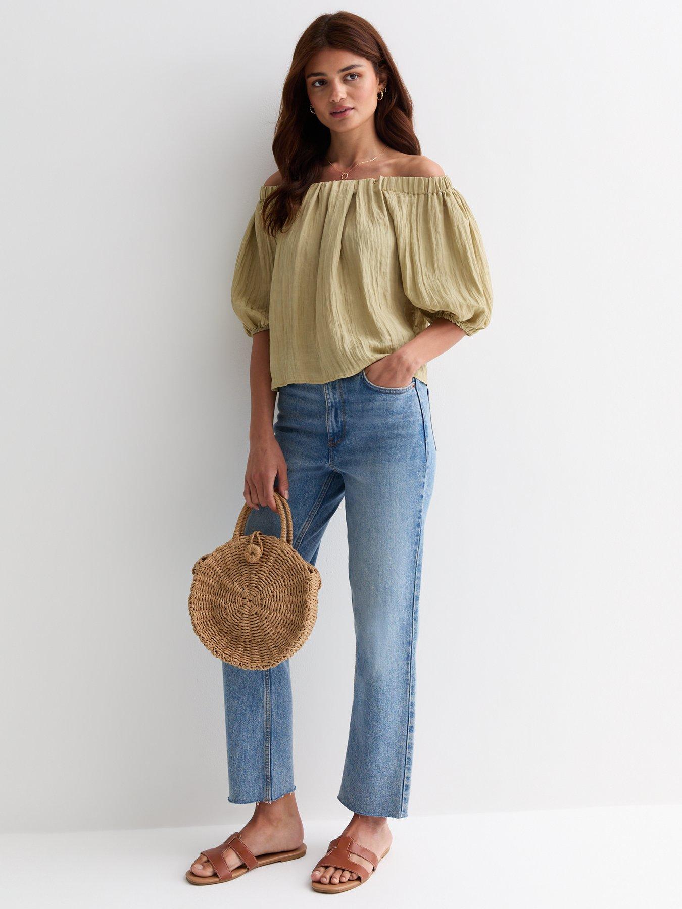 new-look-olive-bardot-puff-sleeve-topback