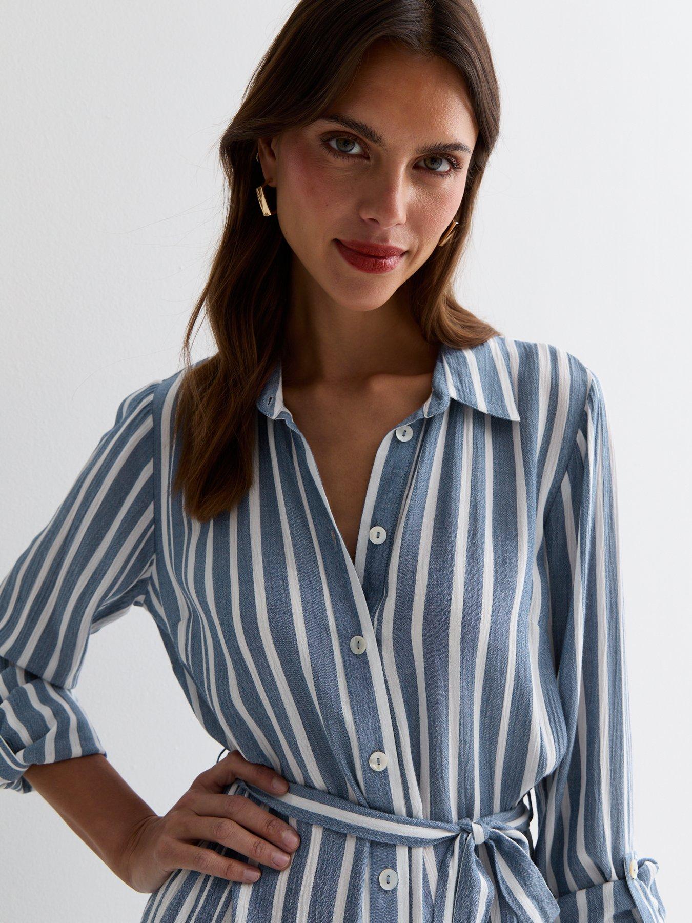 new-look-blue-stripe-belted-midi-shirt-dressoutfit