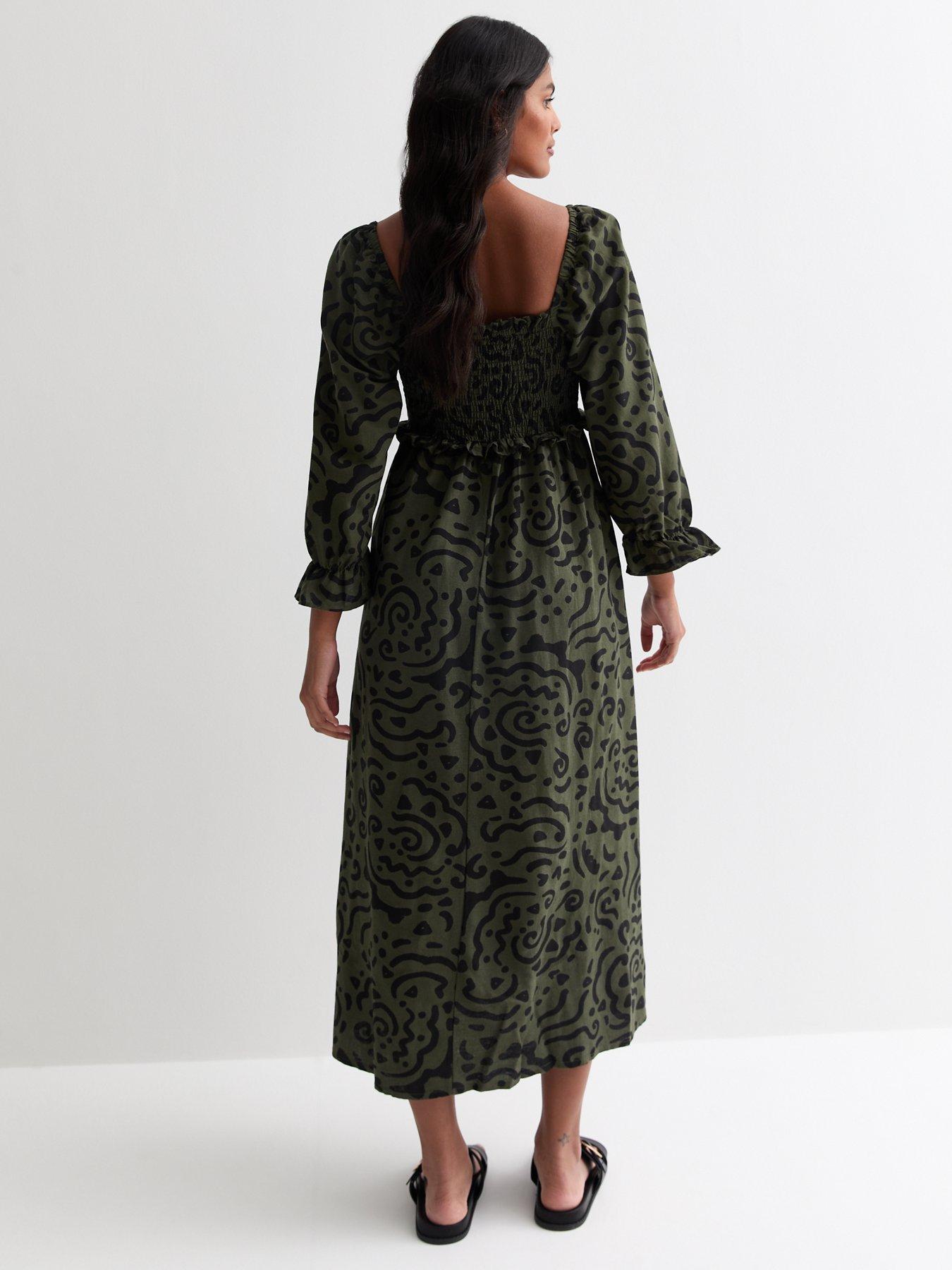 new-look-green-abstract-print-square-neck-midi-dressstillFront