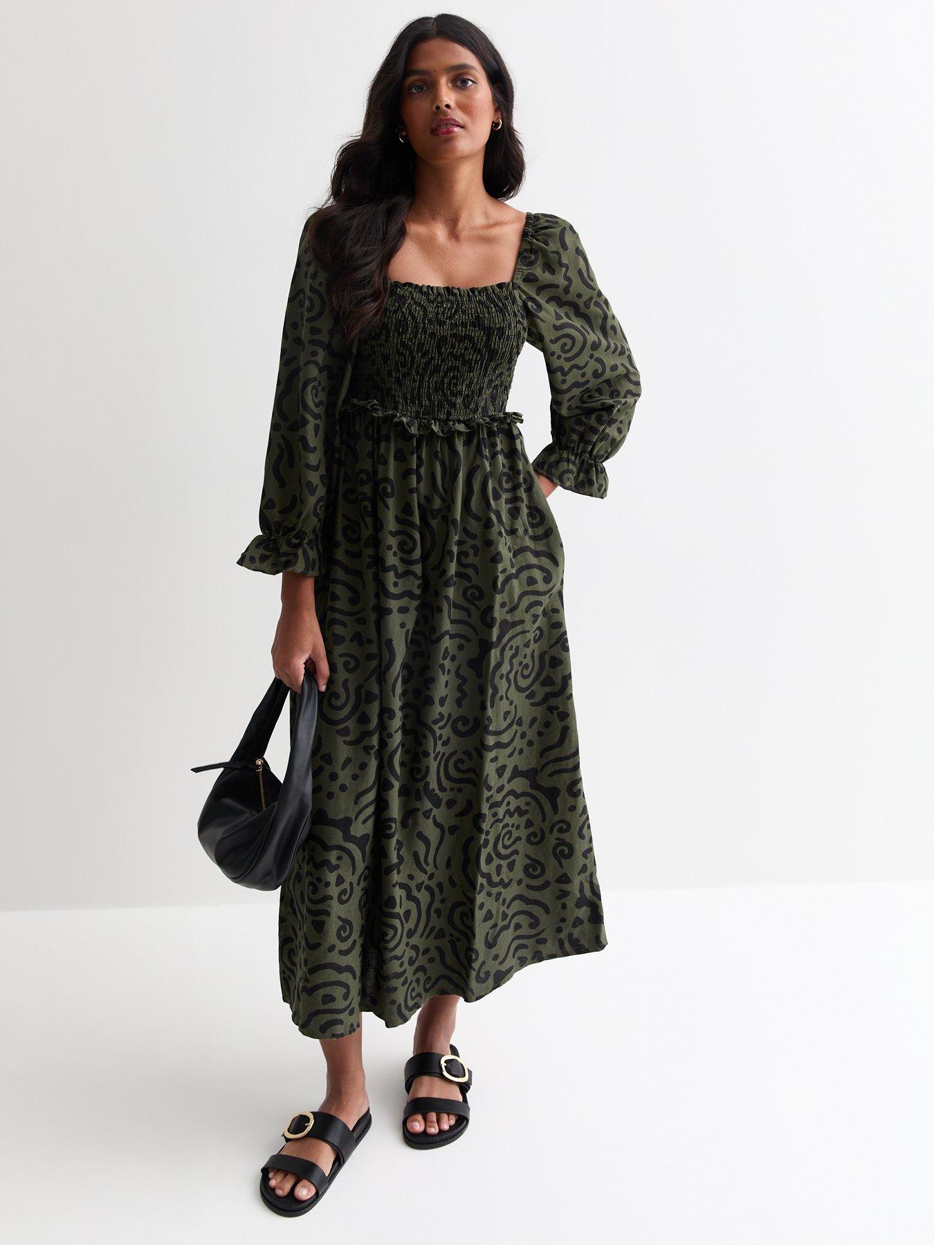 new-look-green-abstract-print-square-neck-midi-dressback