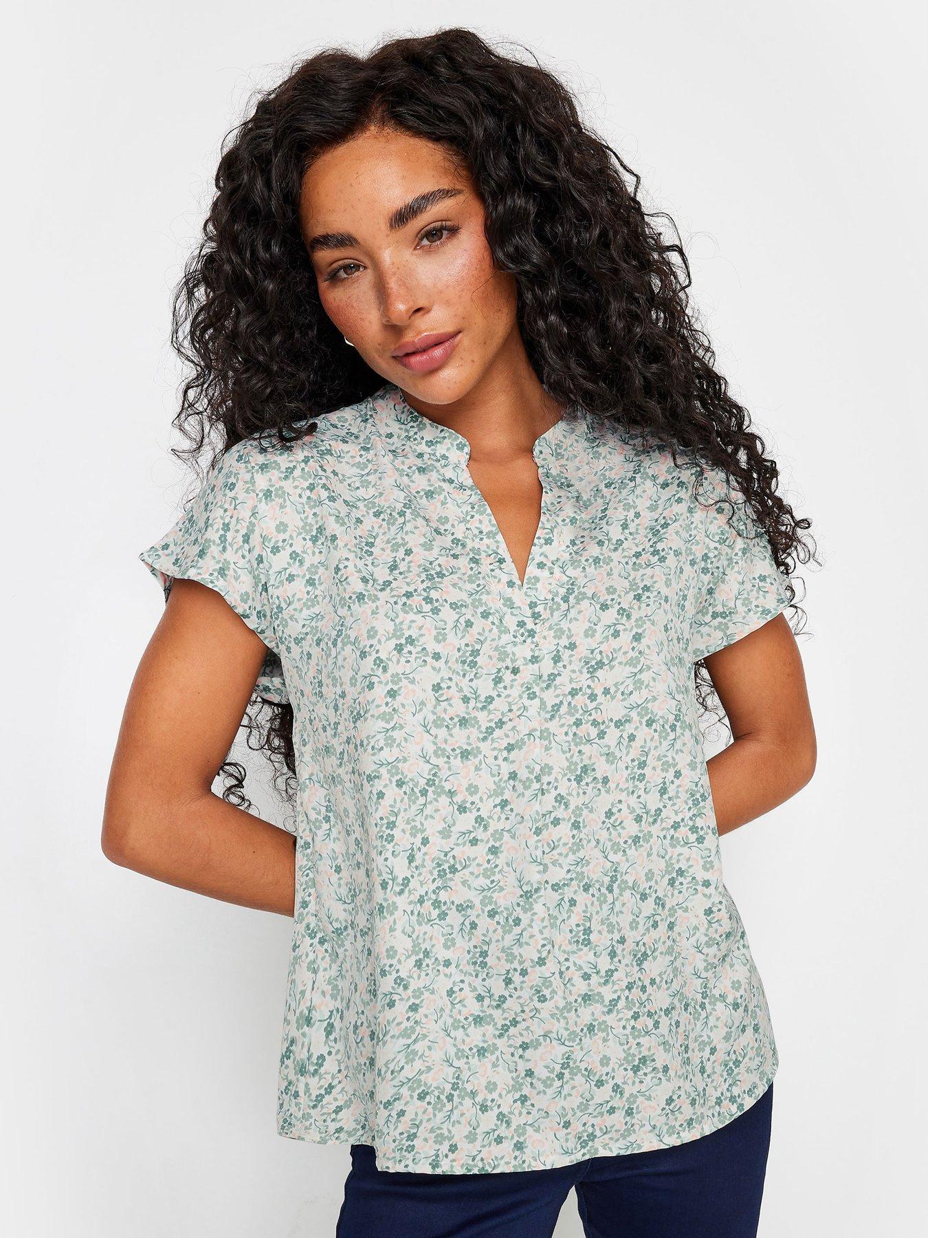 Image of M&Co Petite Ivory Ditsy Floral Short Sleeve Blouse - Cream