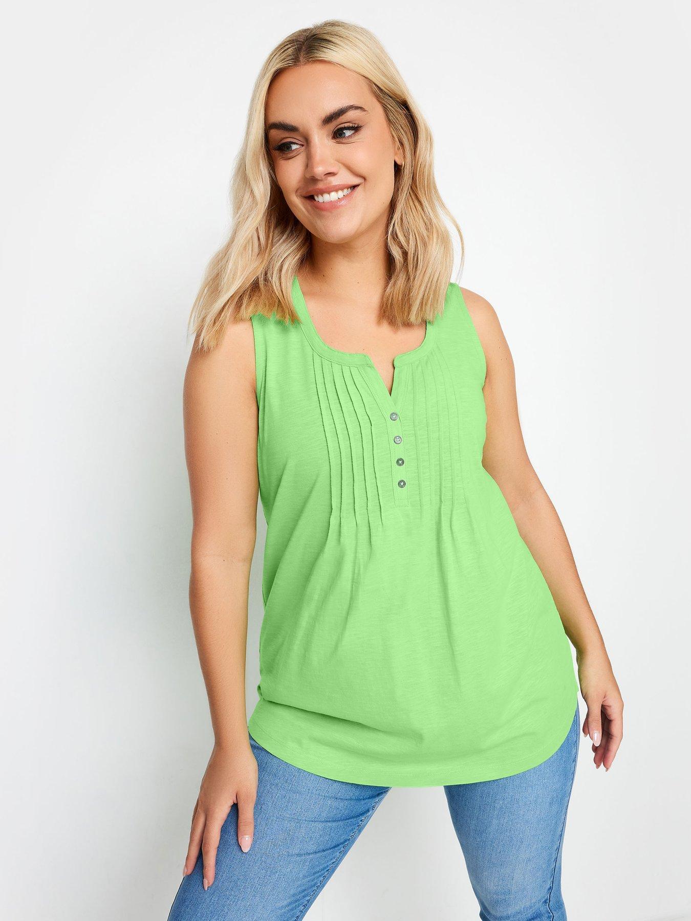 yours-curve-sleeveless-pintuck-henley-summer-green