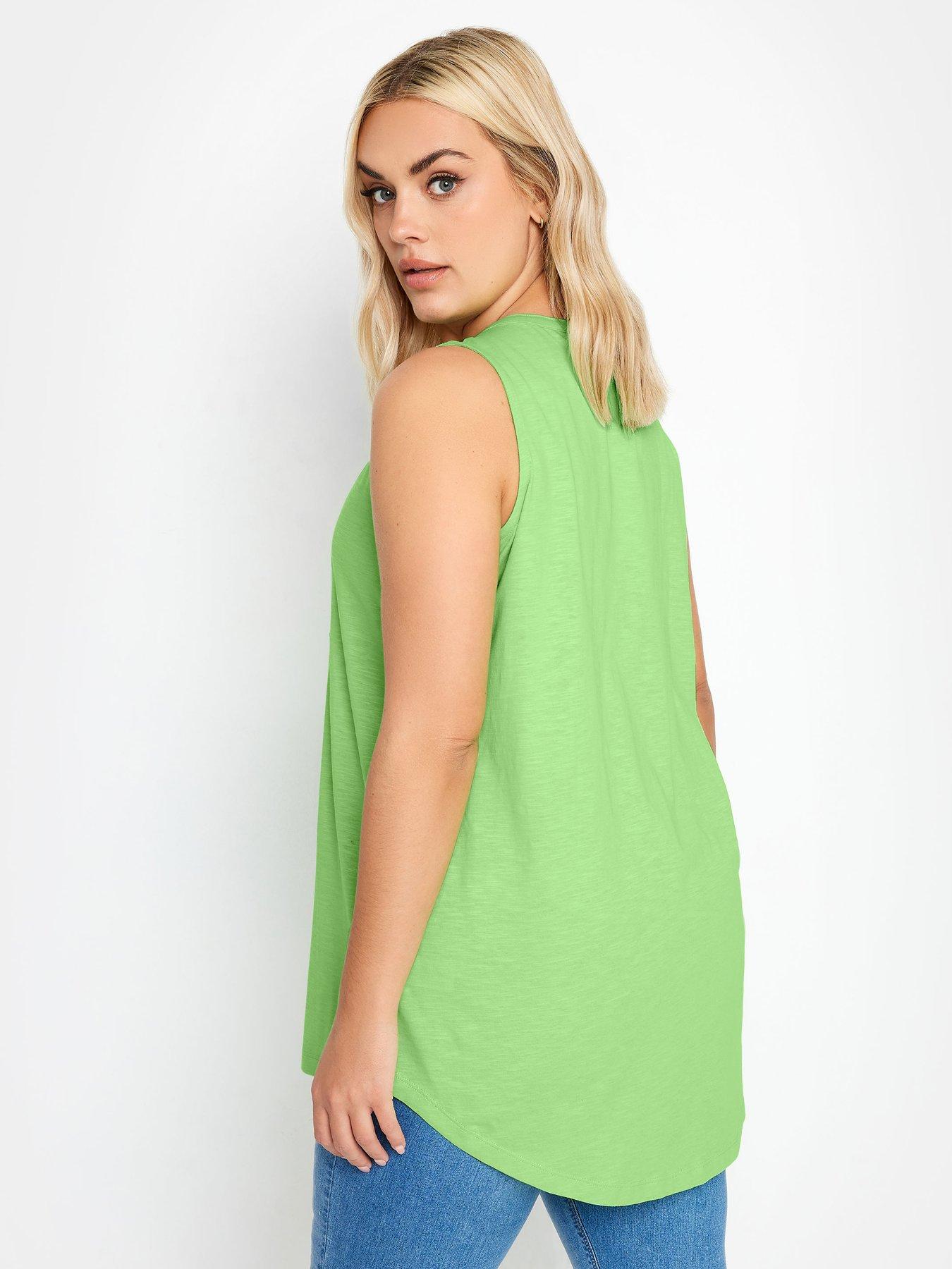 yours-curve-sleeveless-pintuck-henley-summer-greenstillFront