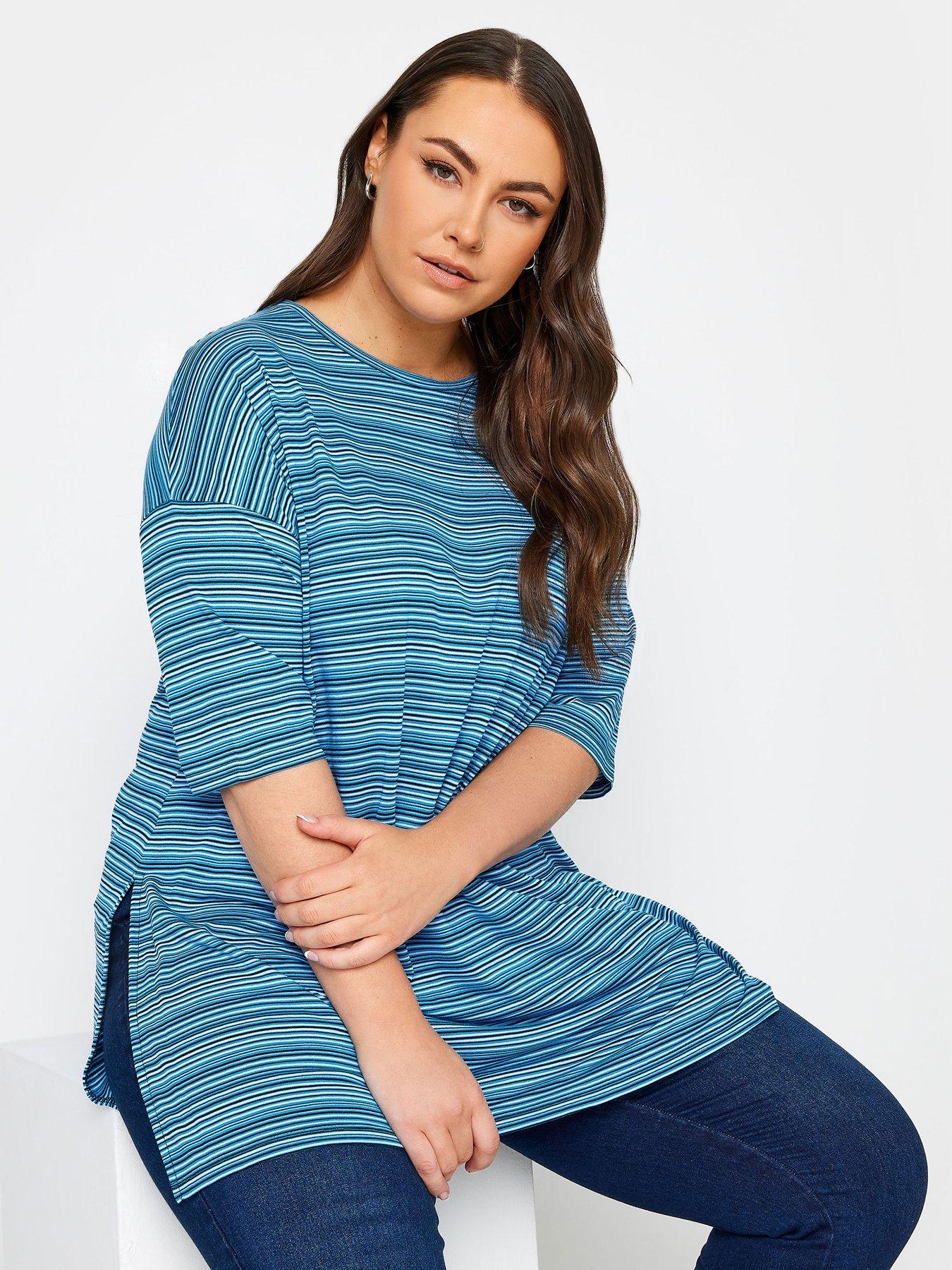 yours-curve-stripe-oversized-top-blue