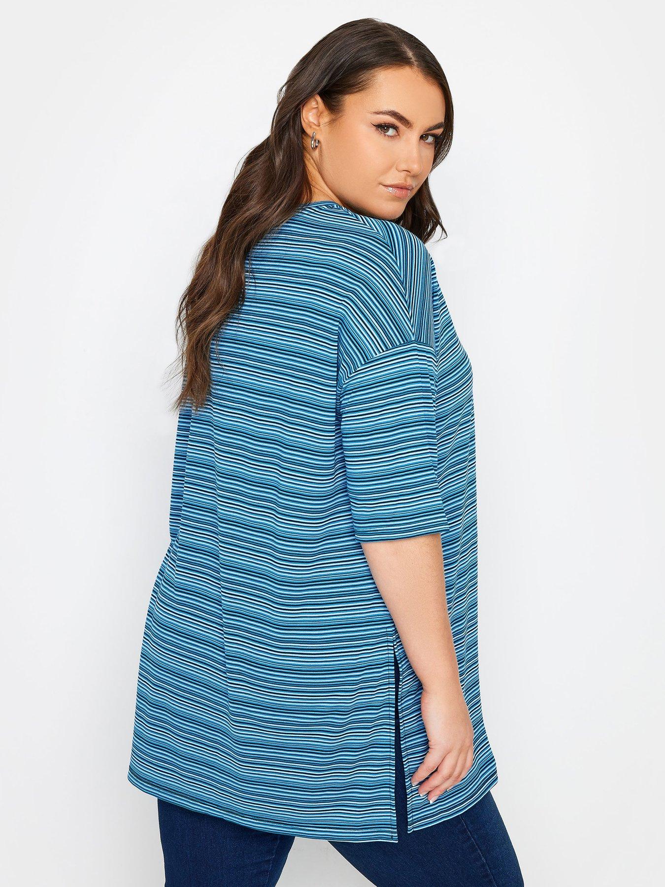 yours-curve-stripe-oversized-top-bluestillFront