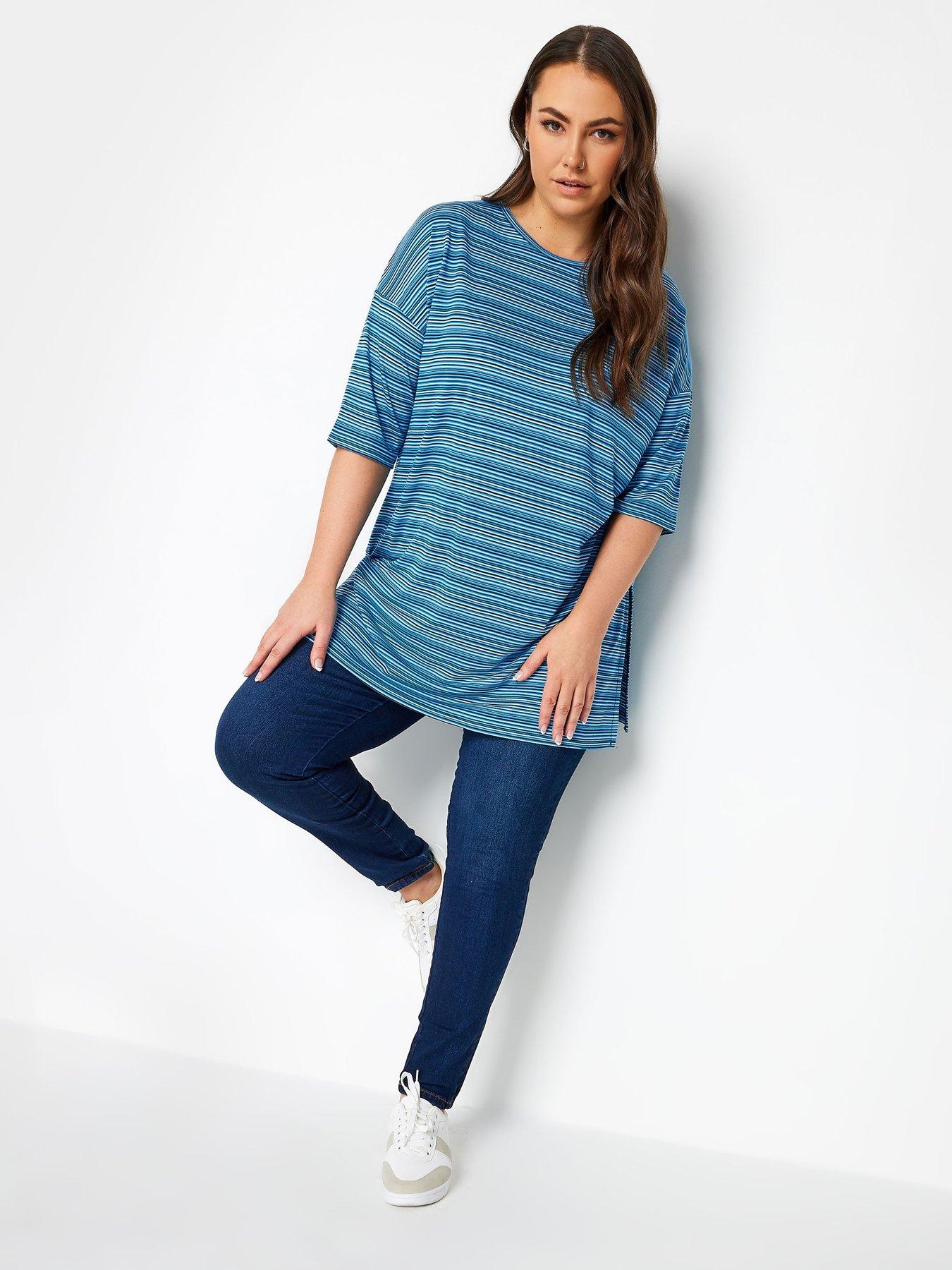 yours-curve-stripe-oversized-top-blueback