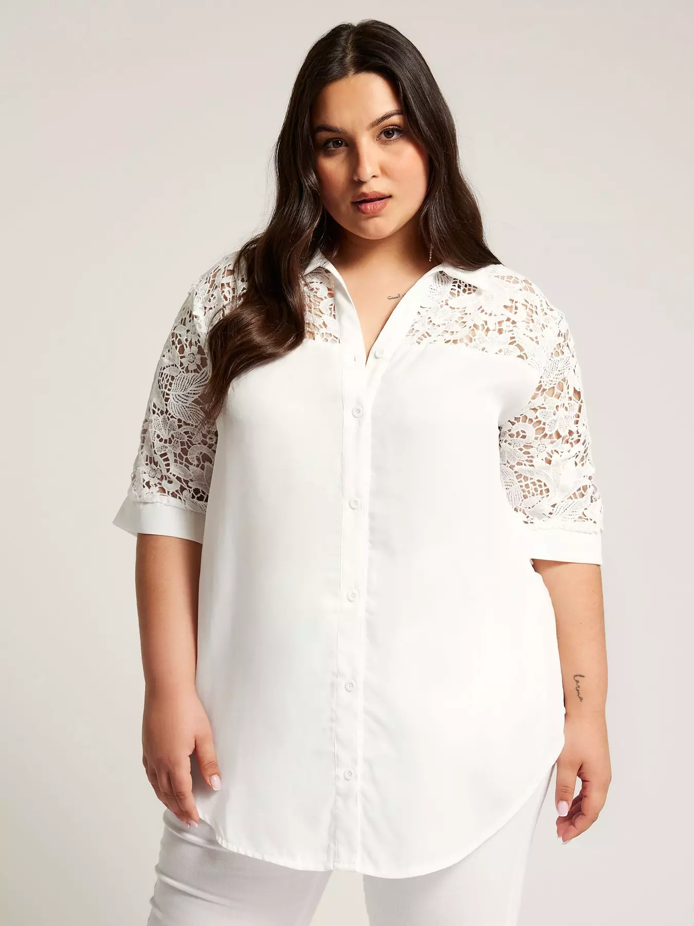 Cream Lace Hook and Eye Shirt