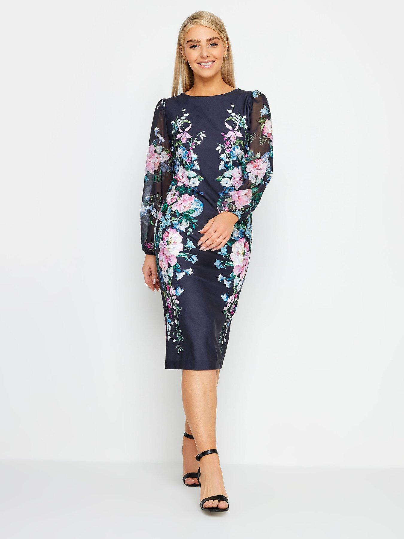 mco-navy-floral-chiffon-sleeve-shift-dress