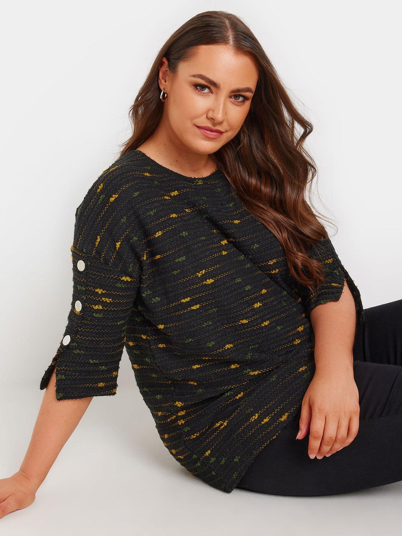 Image 1 of 4 of Yours Curve Black Button Detailed Top