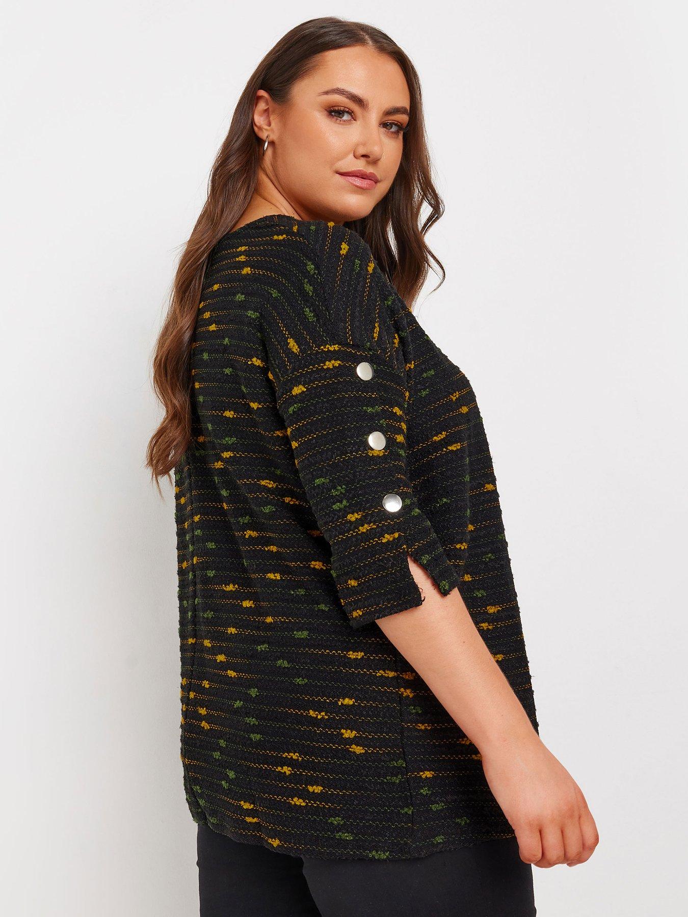 Image 2 of 4 of Yours Curve Black Button Detailed Top