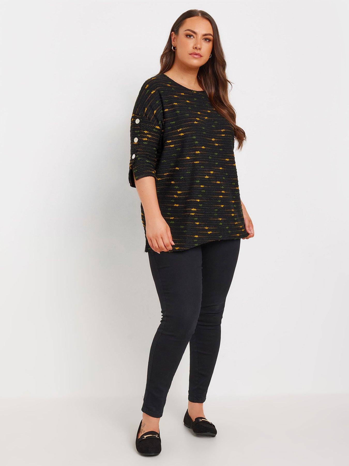 Image 3 of 4 of Yours Curve Black Button Detailed Top