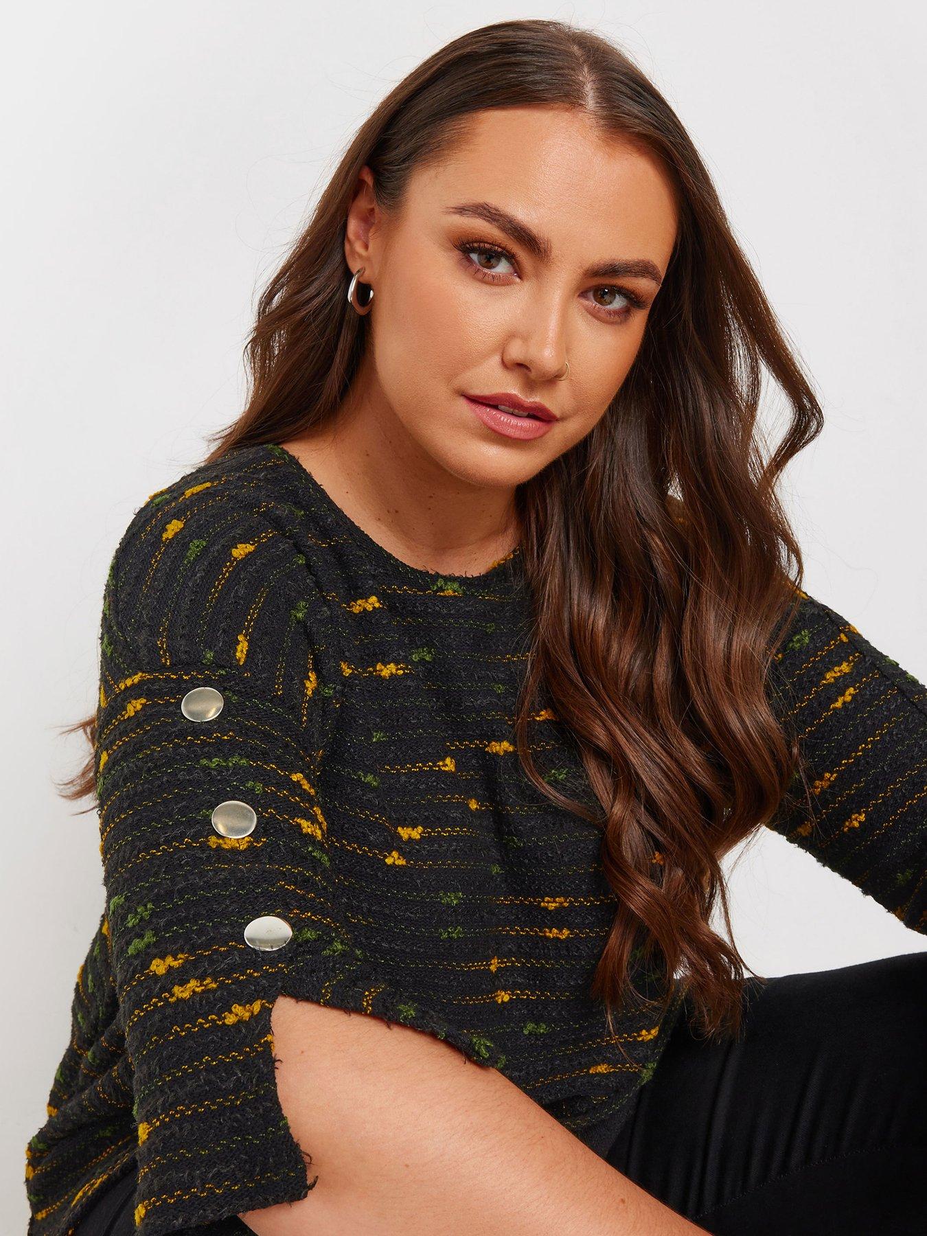 Image 4 of 4 of Yours Curve Black Button Detailed Top