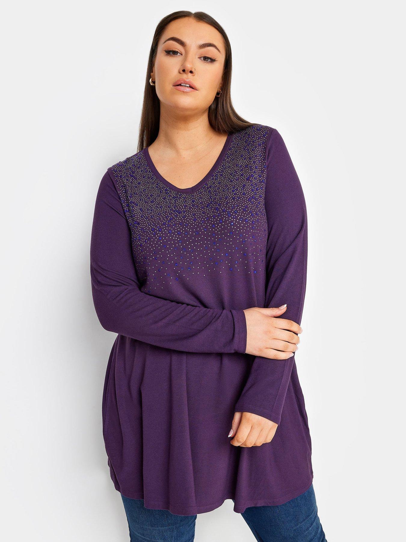 yours-curve-stud-embellished-long-sleeve-top-purple