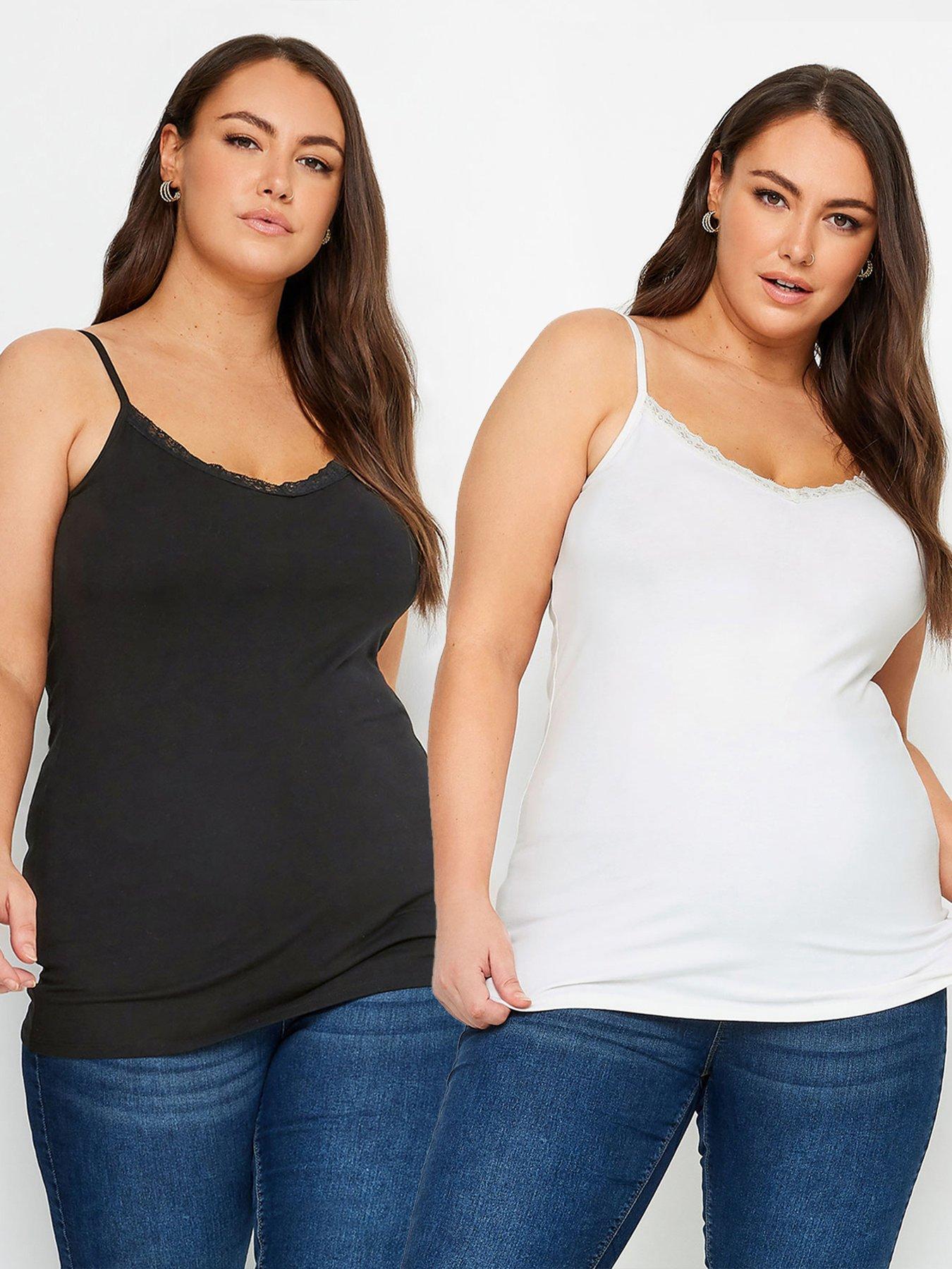 Image 1 of 4 of Yours Curve Lace Cami Plain 2 Pack