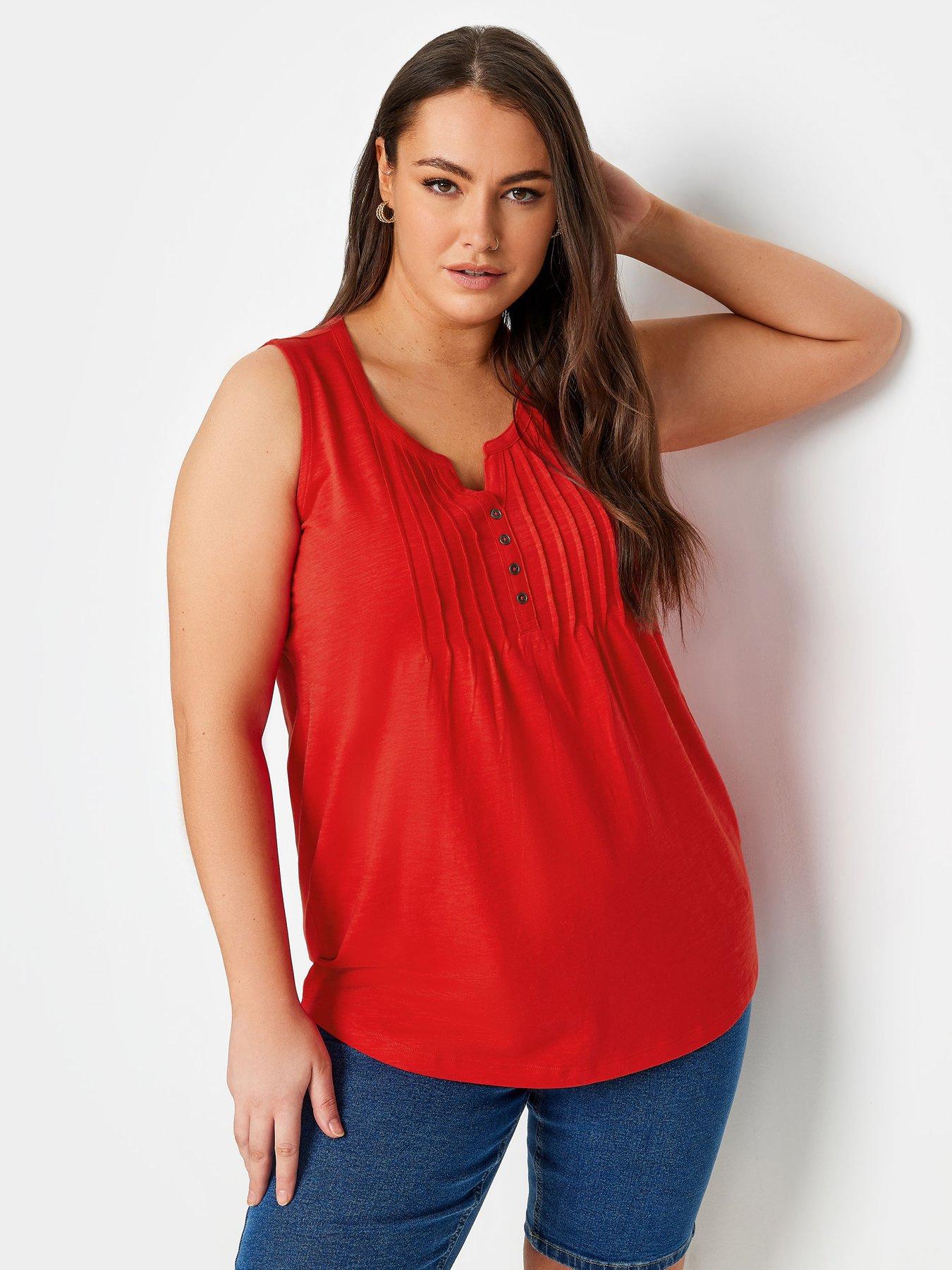 yours-curve-sleeveless-pintuck-henley-flame-scarlet