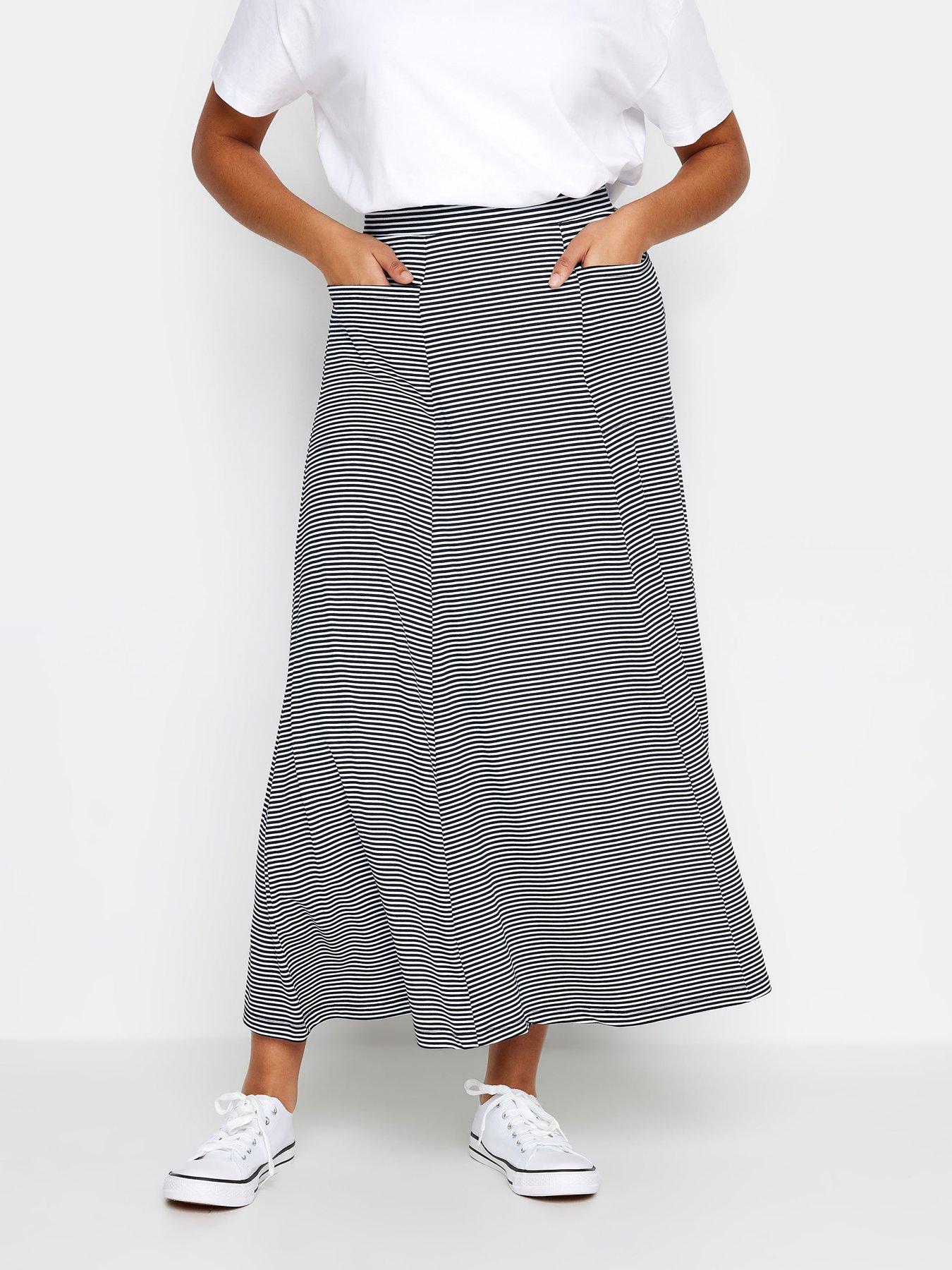 undefined Petite Navy And White Stripe Pocket Maxi Skirt