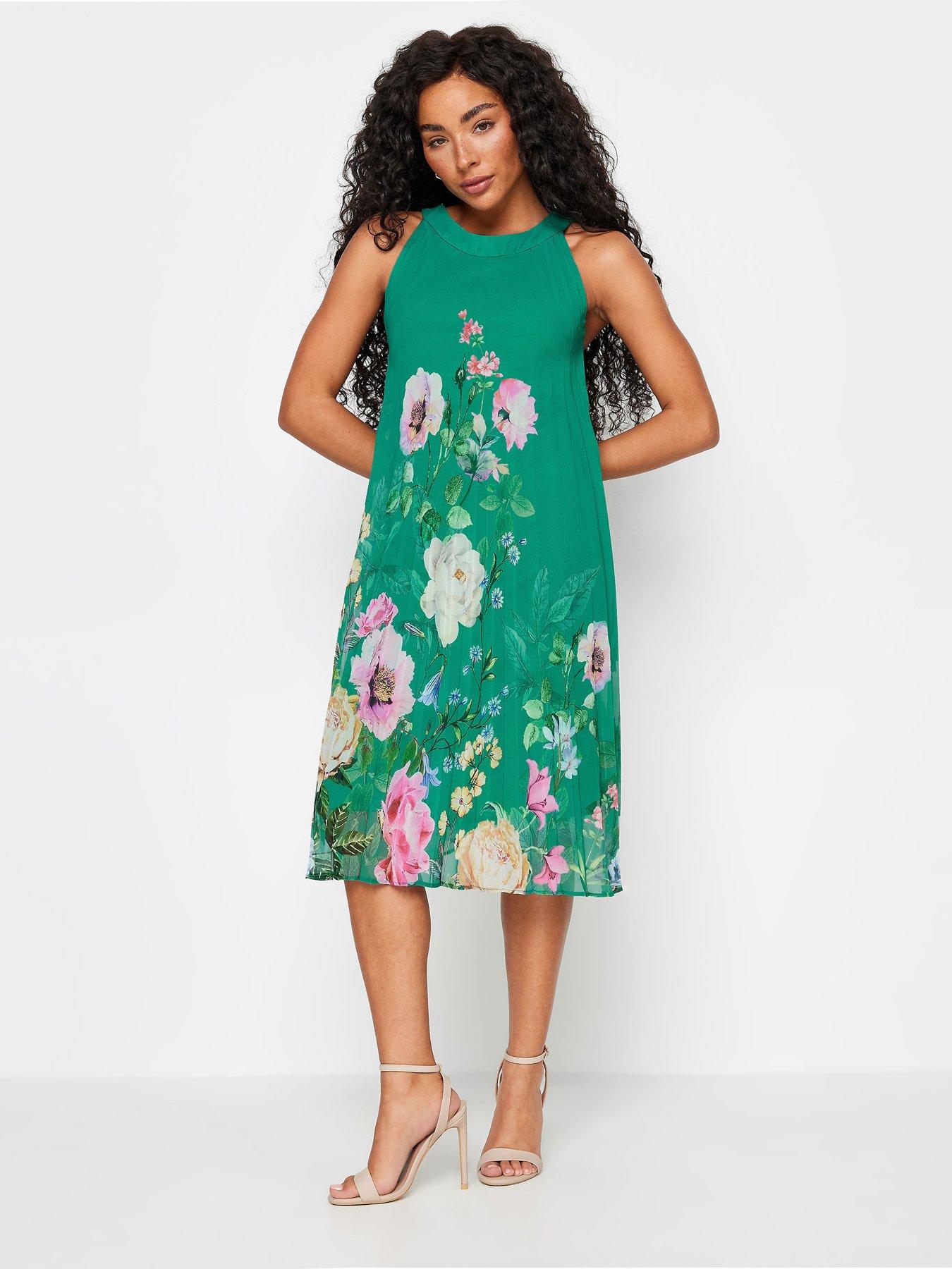 mco-petite-petite-green-floral-pleated-midi-dressfront