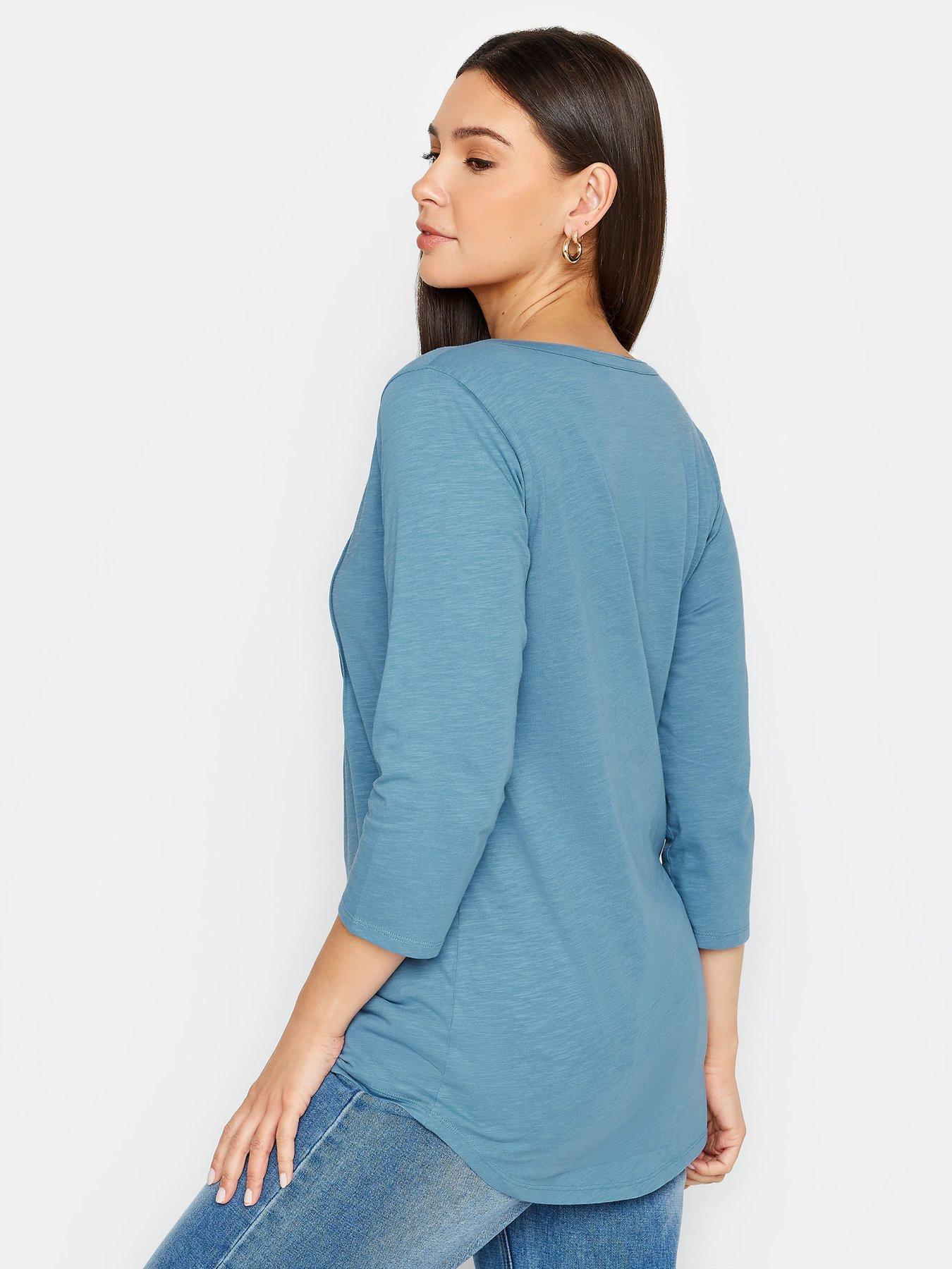 long-tall-sally-tall-mid-blue-34-sleeve-pintuck-henleystillFront