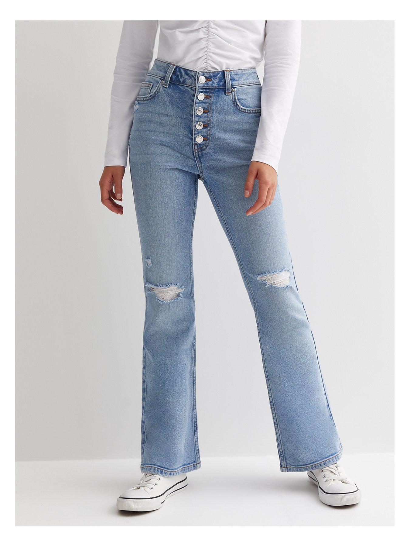 New Look 915 Girls Blue Denim Wide Leg Cargo Jeans