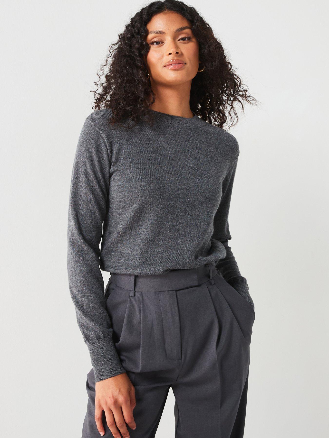 Image 1 of 6 of V by Very Premium Merino Wool Crew Neck Jumper - Grey