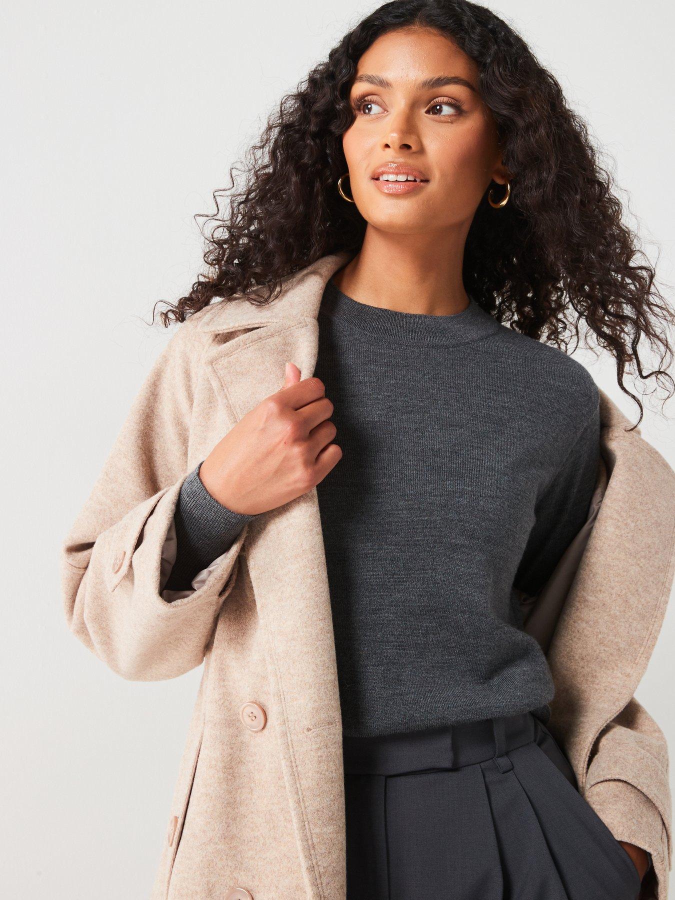 Image 4 of 6 of V by Very Premium Merino Wool Crew Neck Jumper - Grey