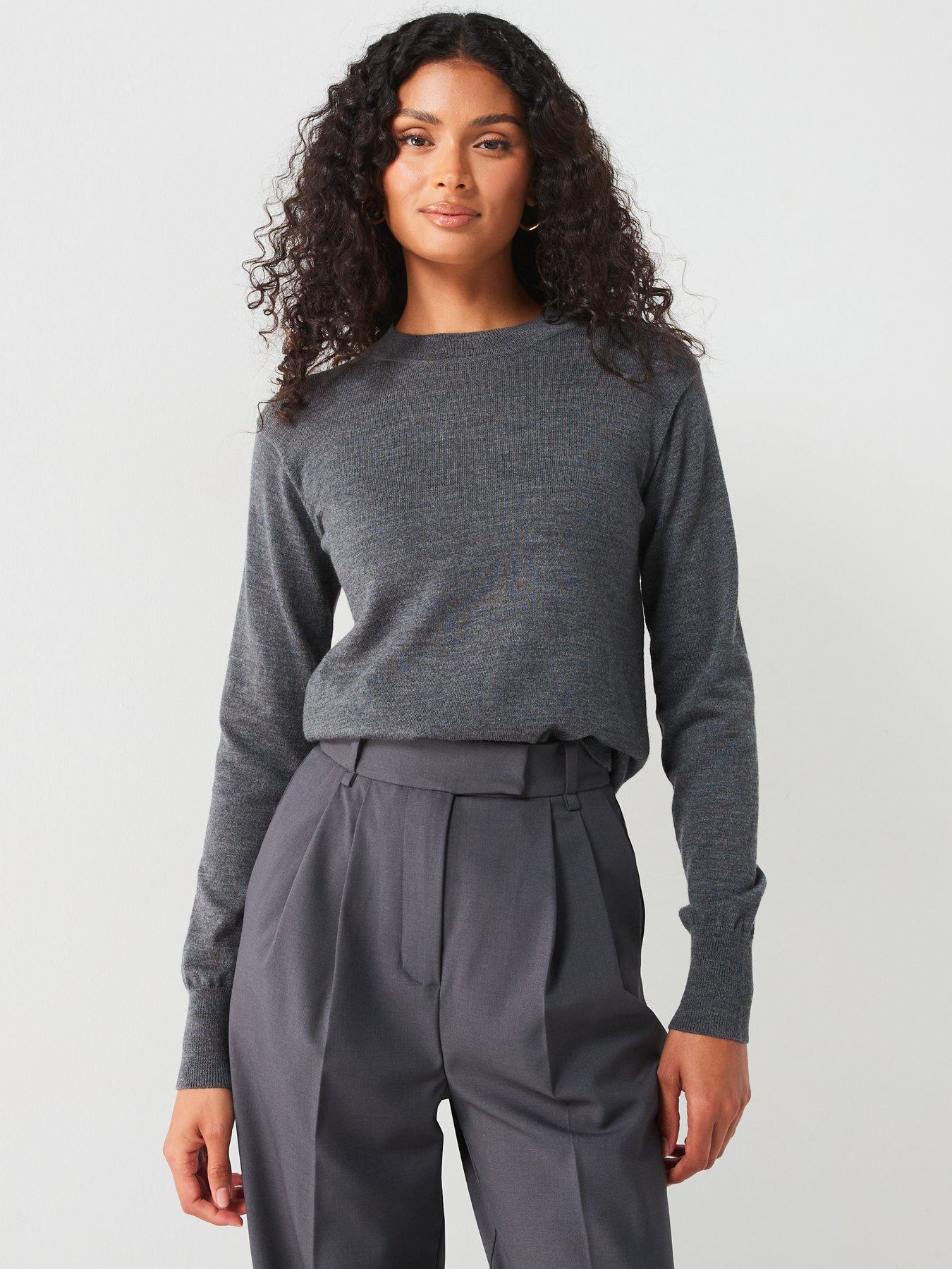 Image 5 of 6 of V by Very Premium Merino Wool Crew Neck Jumper - Grey
