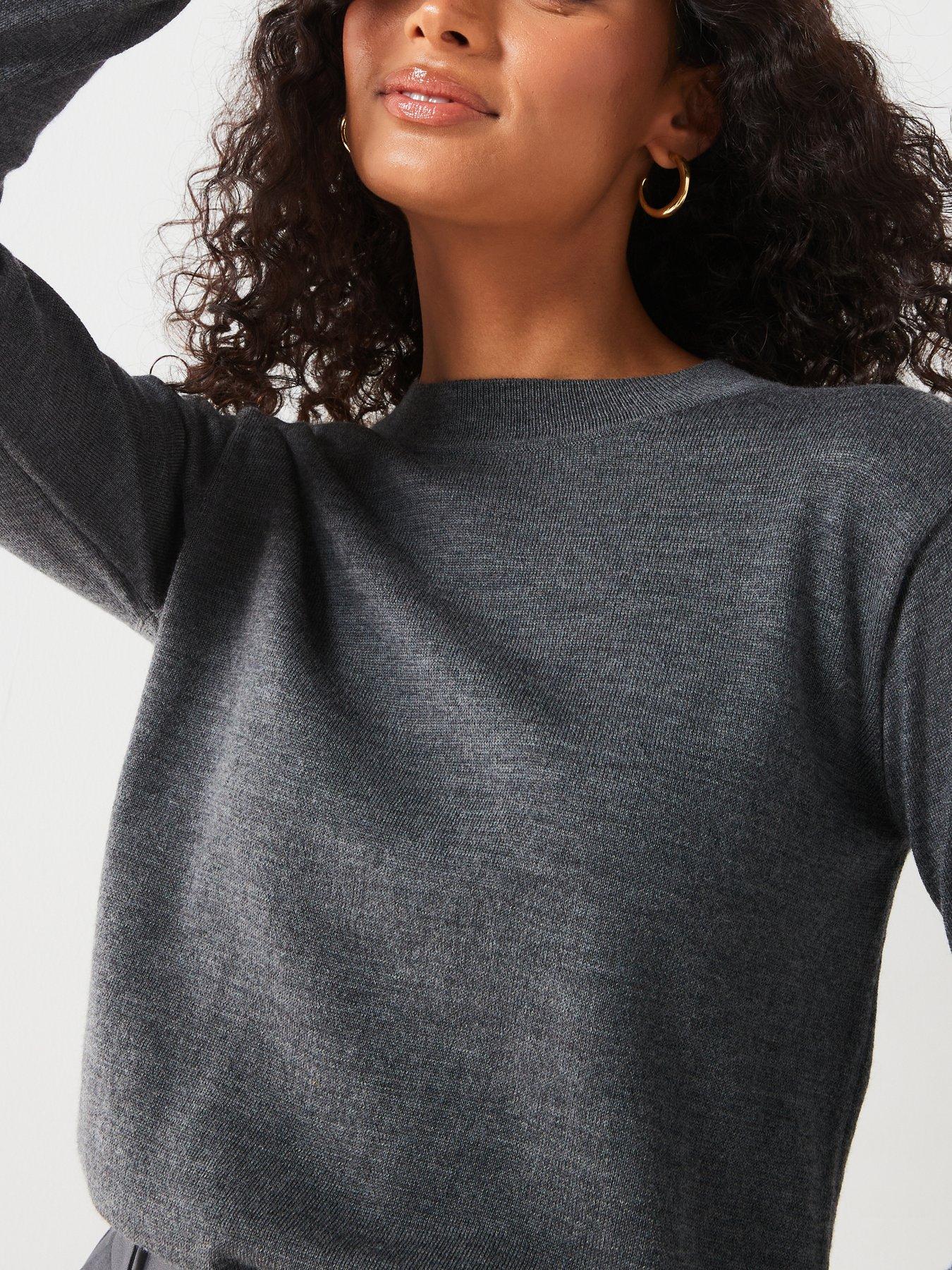 Image 6 of 6 of V by Very Premium Merino Wool Crew Neck Jumper - Grey
