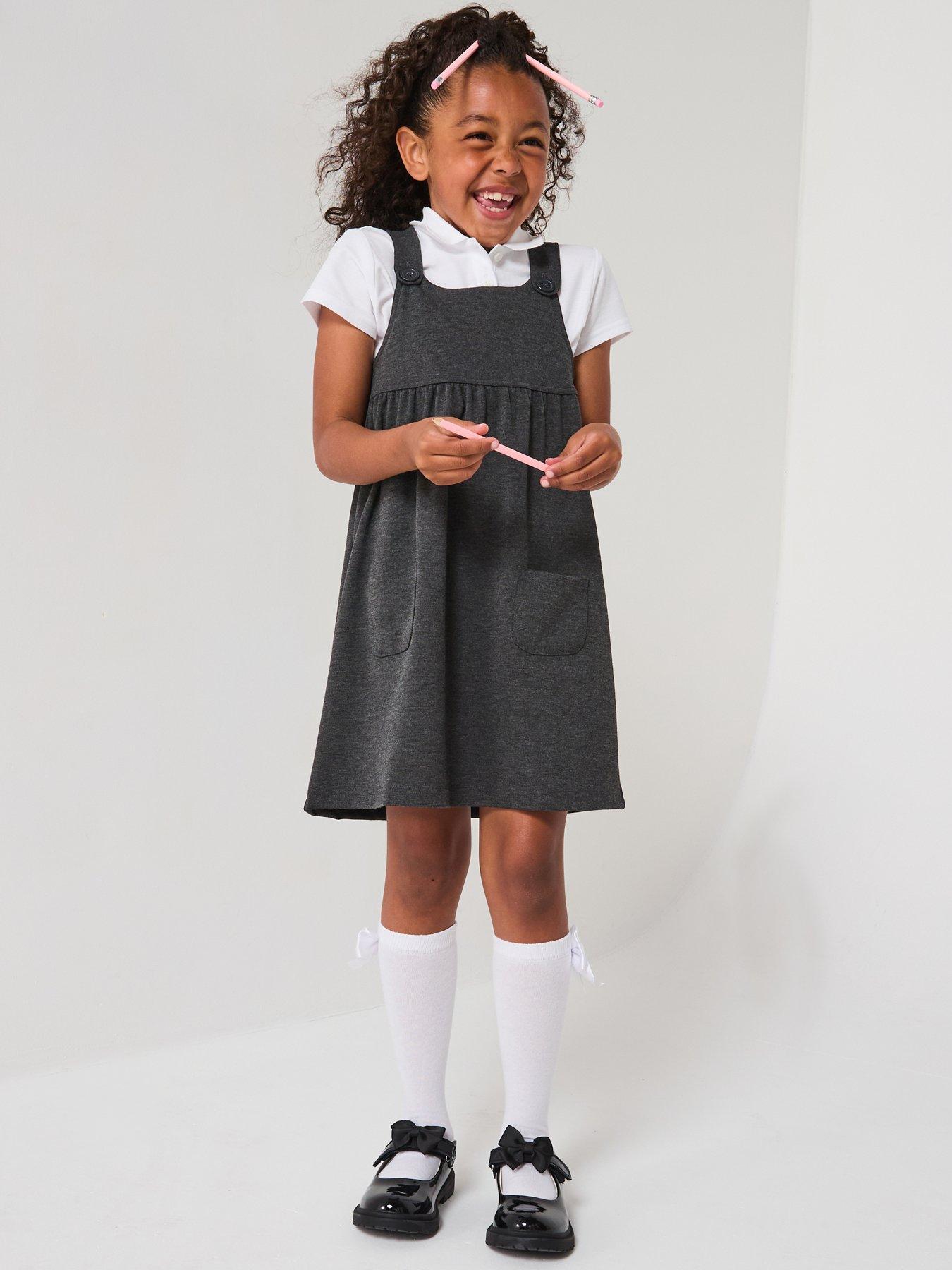 Image 1 of 7 of The Very Collection Girls 2 Pack Jersey Pinafore - Grey