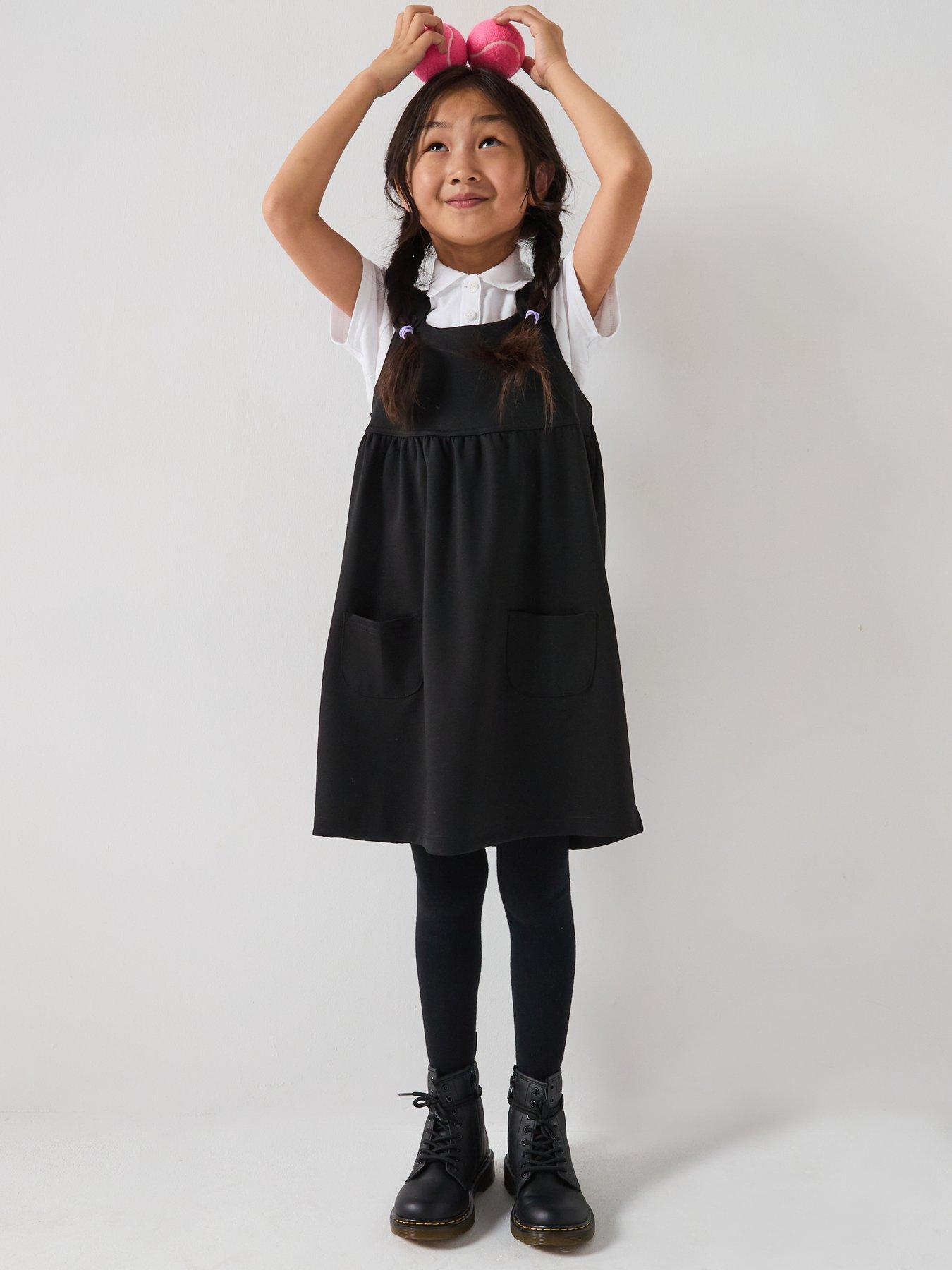 The Very Collection Girls 2 Pack Jersey School Pinafore Dress - Black