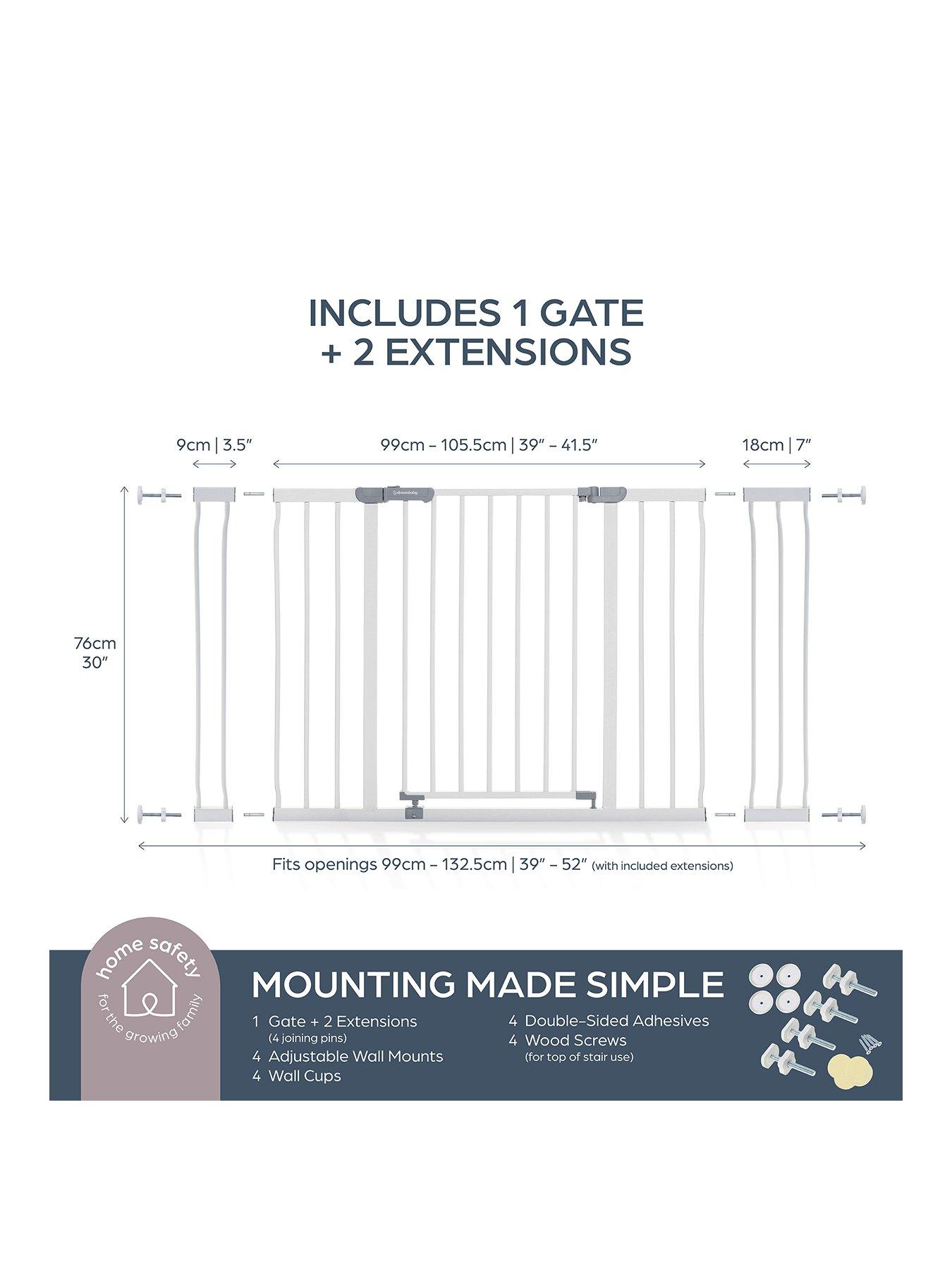dreambaby-ava-wide-gate-with-1-x-9cm-and-1-x-18cm-extensionnbsp--whitestillFront
