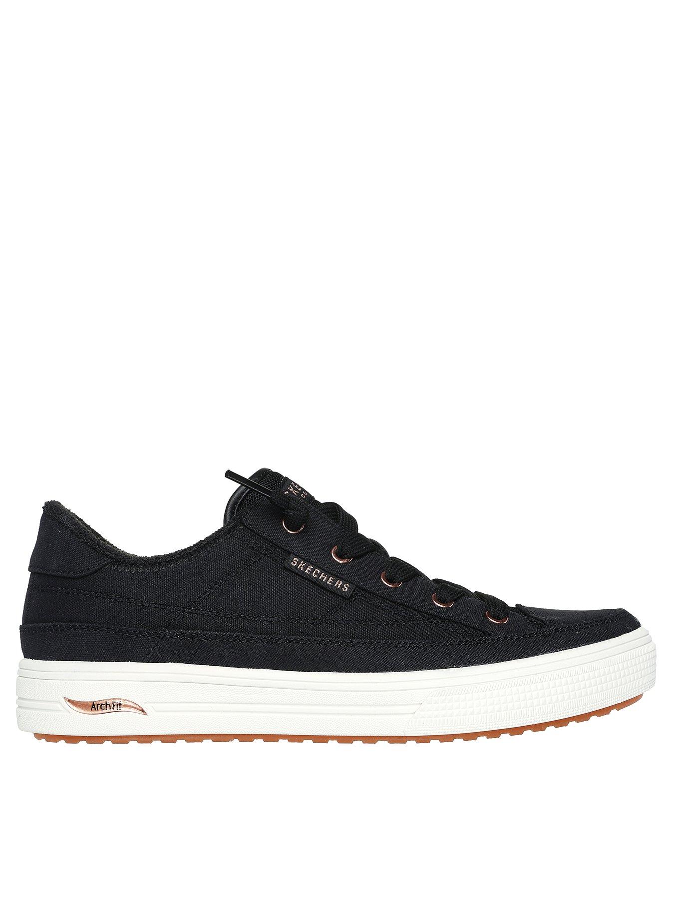 skechers-rosegold-eyelets-canvas-laced-slip-on-archfit-fashion-sneaker-black