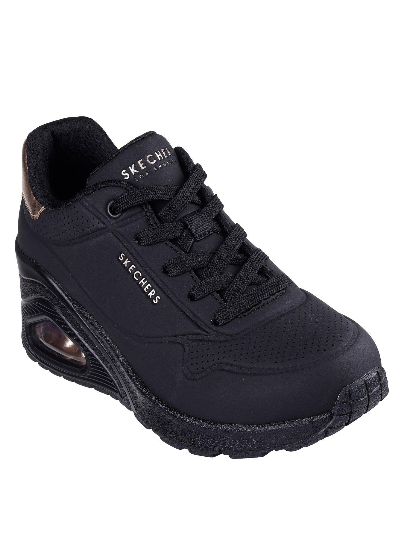 skechers-duraleather-metallic-trimmed-lace-up-wedge-trainers-blackstillFront