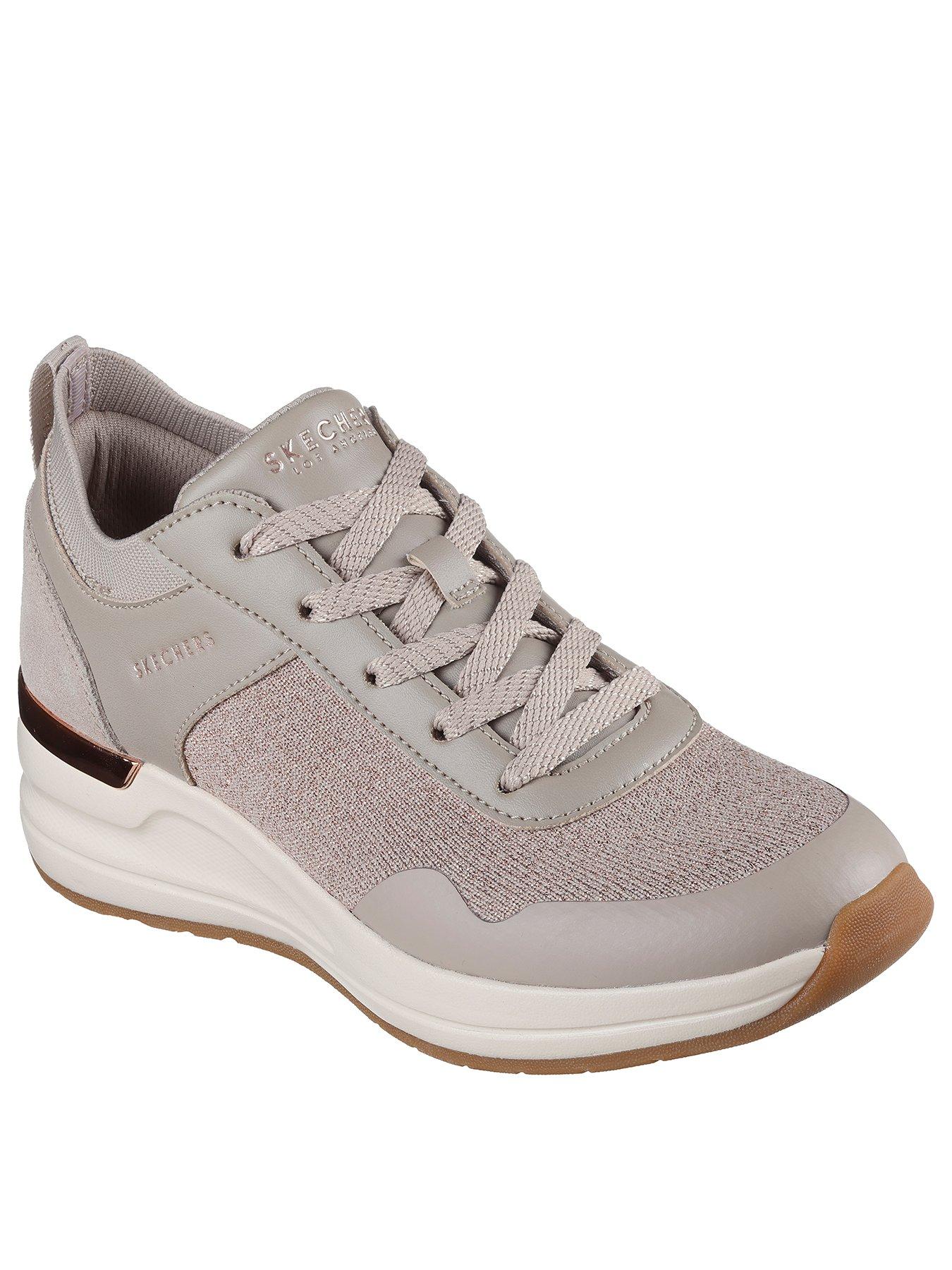 skechers-mylar-knit-duraleather-overlay-lace-up-fashion-wedge-trainers-light-brownstillFront